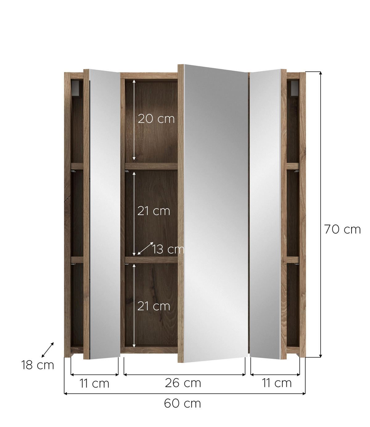 Spiegelschrank Ice Nox Oak Nachbildung schwarz matt B/H/T: ca. 60x70x18 cm Ice - schwarz (60,00/70,00/18,00cm) - xonox.home