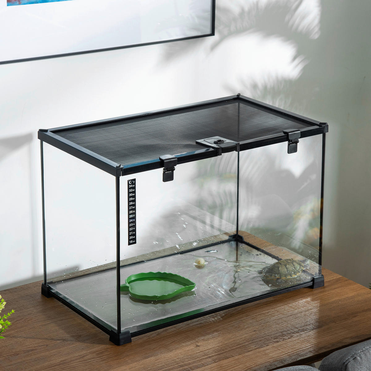 PawHut Terrarium schwarz Edelstahl B/H/L: ca. 30x50x35 cm Terrarium_für_Reptilien - schwarz (35,00/30,00/50,00cm) - PawHut