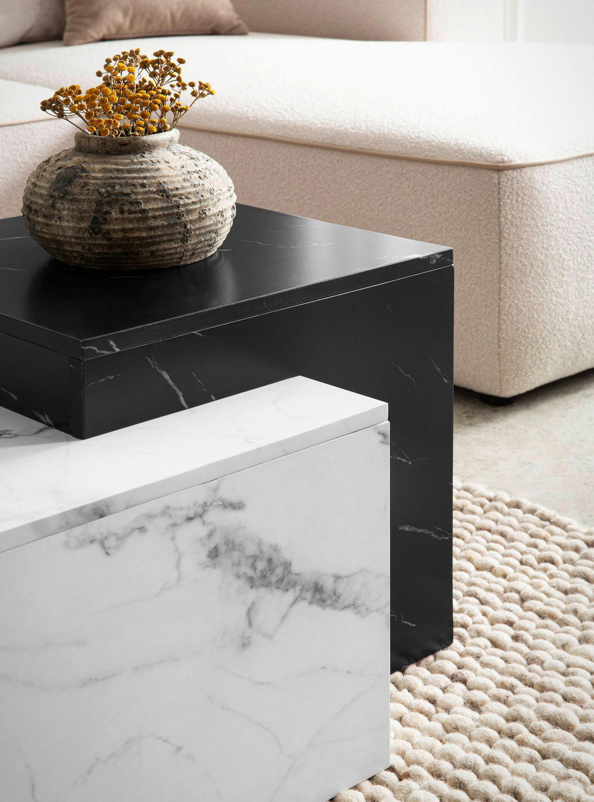 Couchtisch weiß Marmor Optik schwarz B/H/T: ca. 120x40x60 cm Couchtisch - weiß/schwarz (120,00/40,00/60,00cm) - Wohnling
