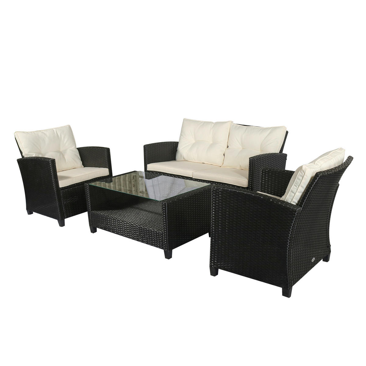 Outsunny Sitzgruppe cremeweiß Polyrattan B/H/L: ca. 68x124x76 cm Gartenmöbel-Set - schwarz/cremeweiß (76,00/68,00/124,00cm) - Outsunny