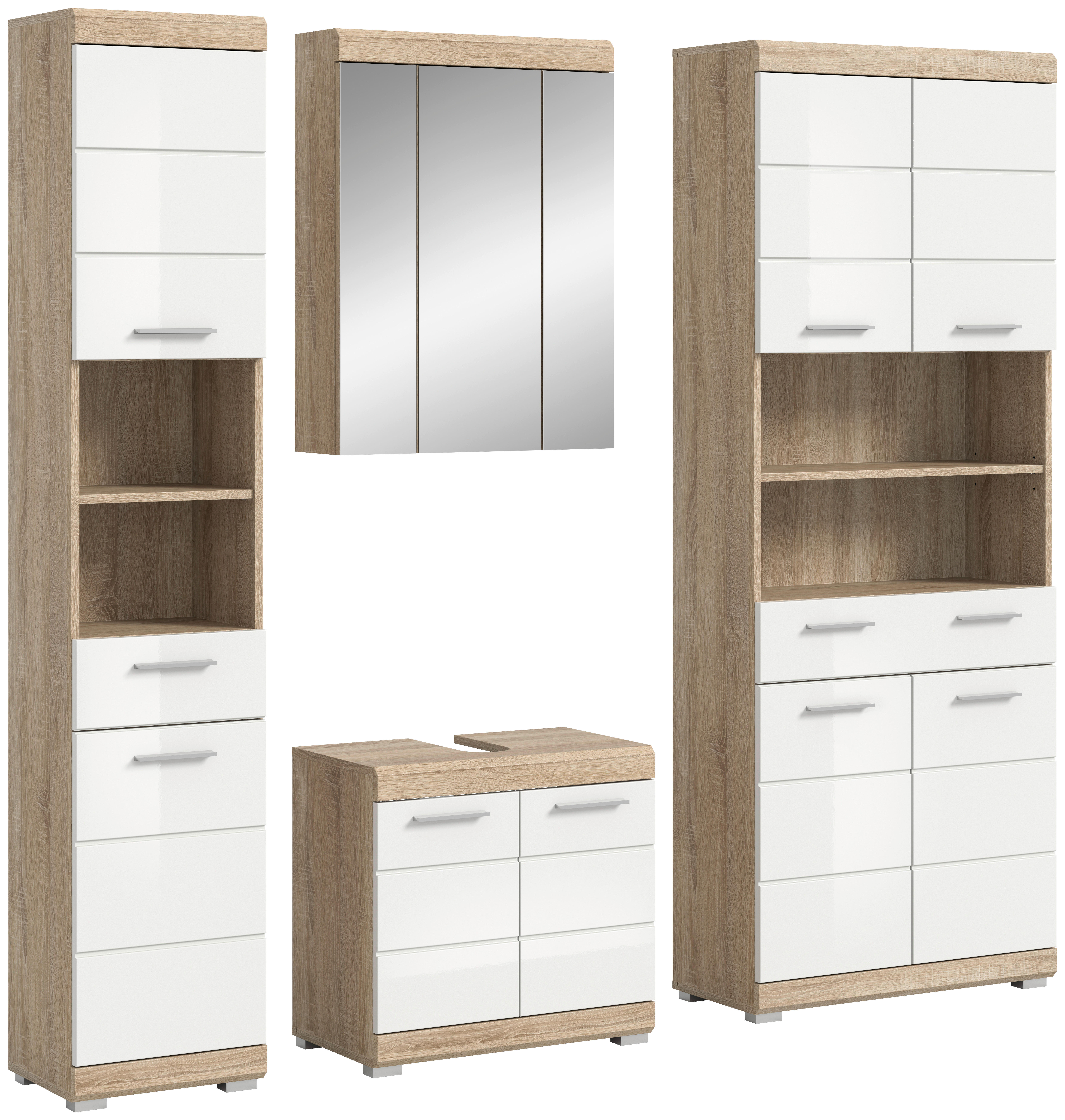 Badezimmer-Set Lambada Eiche Sonoma Nachbildung weiß Hochglanz B/H/T: ca. 186x191x34 cm Lambada - Eiche/weiß (186,00/191,00/34,00cm) - xonox.home