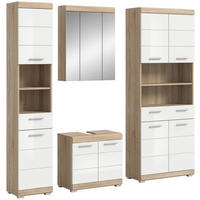 Badezimmer-Set Lambada Eiche Sonoma Nachbildung weiß Hochglanz B/H/T: ca. 186x191x34 cm Lambada - Eiche/weiß (186,00/191,00/34,00cm) - xonox.home