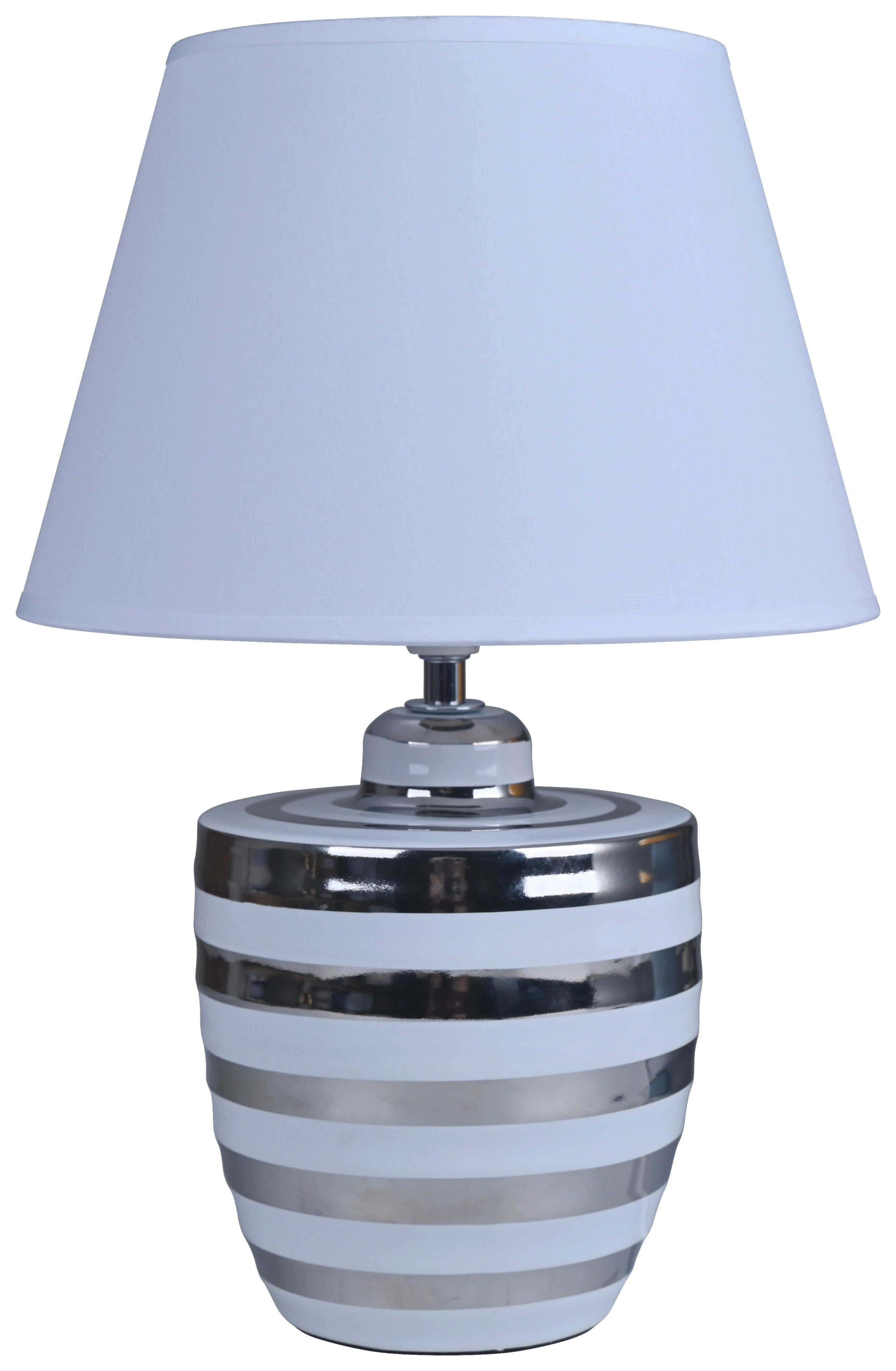 POCOline Keramik_Tischleuchte silber weiß Keramik B/H/L: ca. 25x37x26 cm E14 1 Brennstellen Tischleuchte-Keramik_Annelie - weiß/silber (26,00/25,00/37,00cm) - POCOline