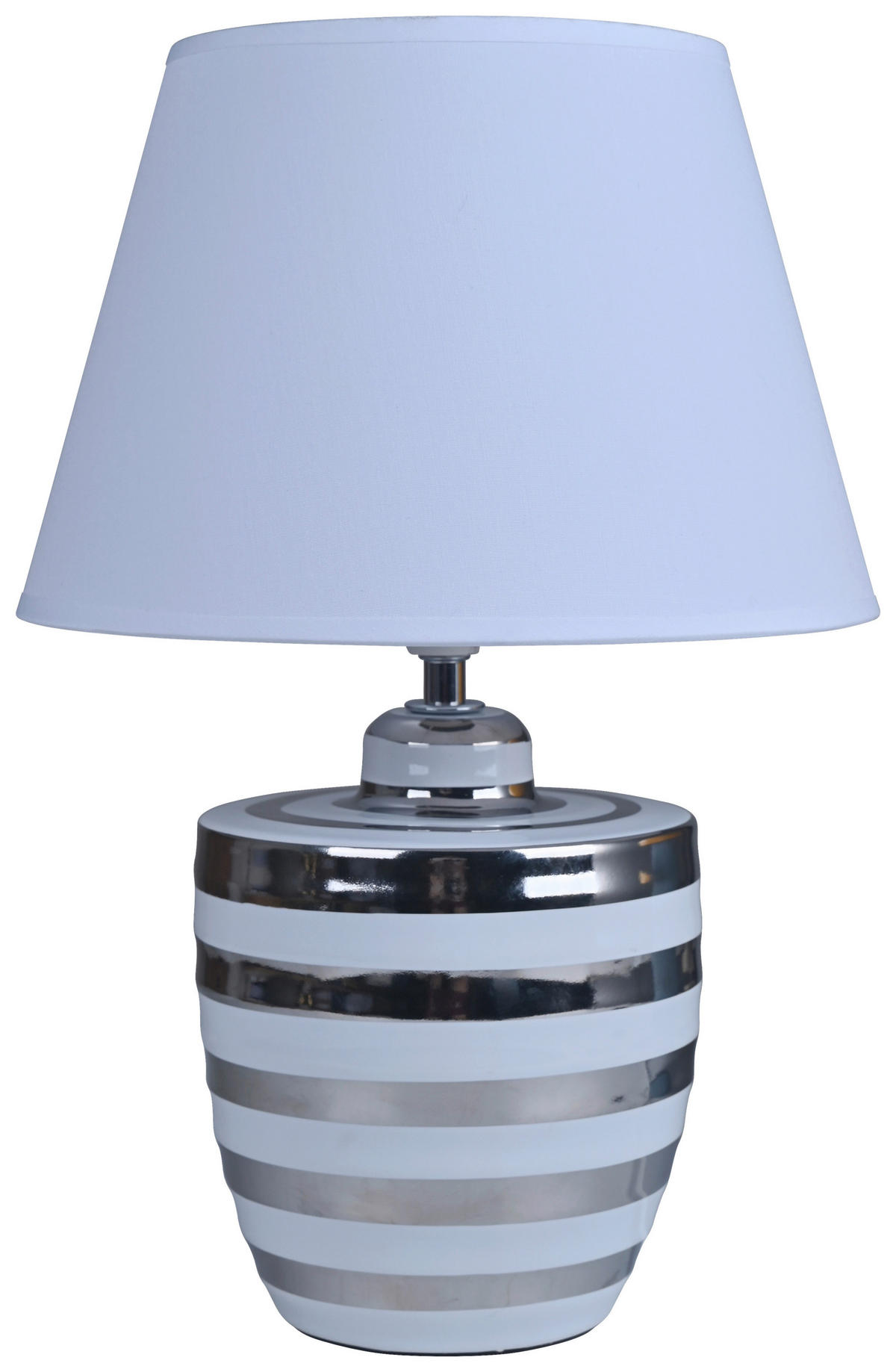 POCOline Keramik_Tischleuchte silber weiß Keramik B/H/L: ca. 25x37x26 cm E14 1 Brennstellen Tischleuchte-Keramik_Annelie - weiß/silber (26,00/25,00/37,00cm) - POCOline