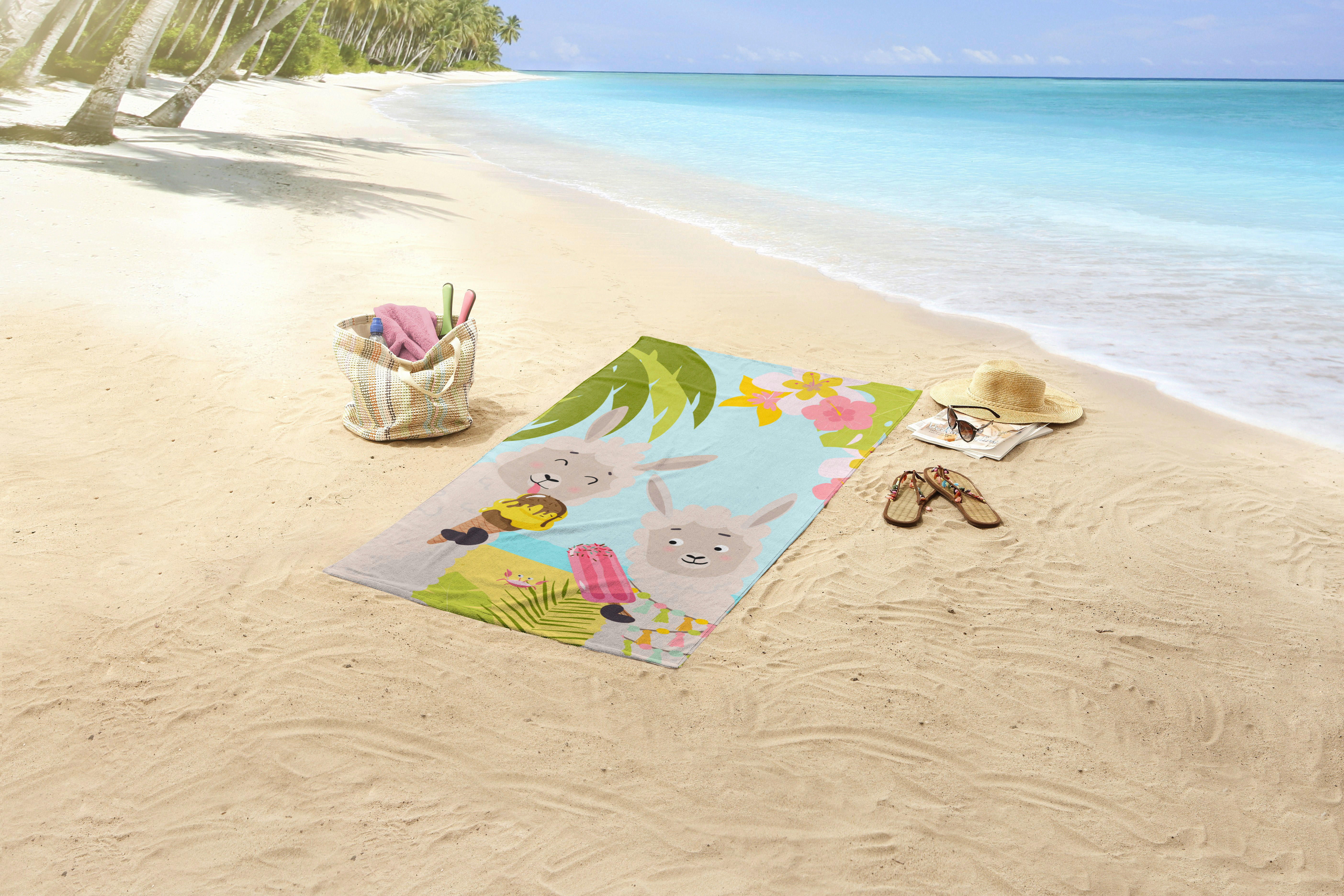 Thumbnail - Good Morning Strandtuch Happy lamas Multi Polyester B/L: ca. 75x150 cm
