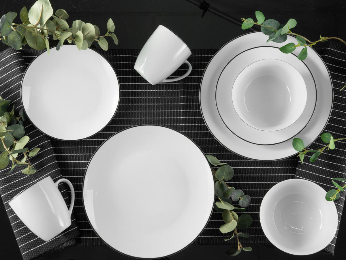 CreaTable Kombiservice Luna Black Line weiß Porzellan 16 tlg. Luna Black Line - weiß - CreaTable