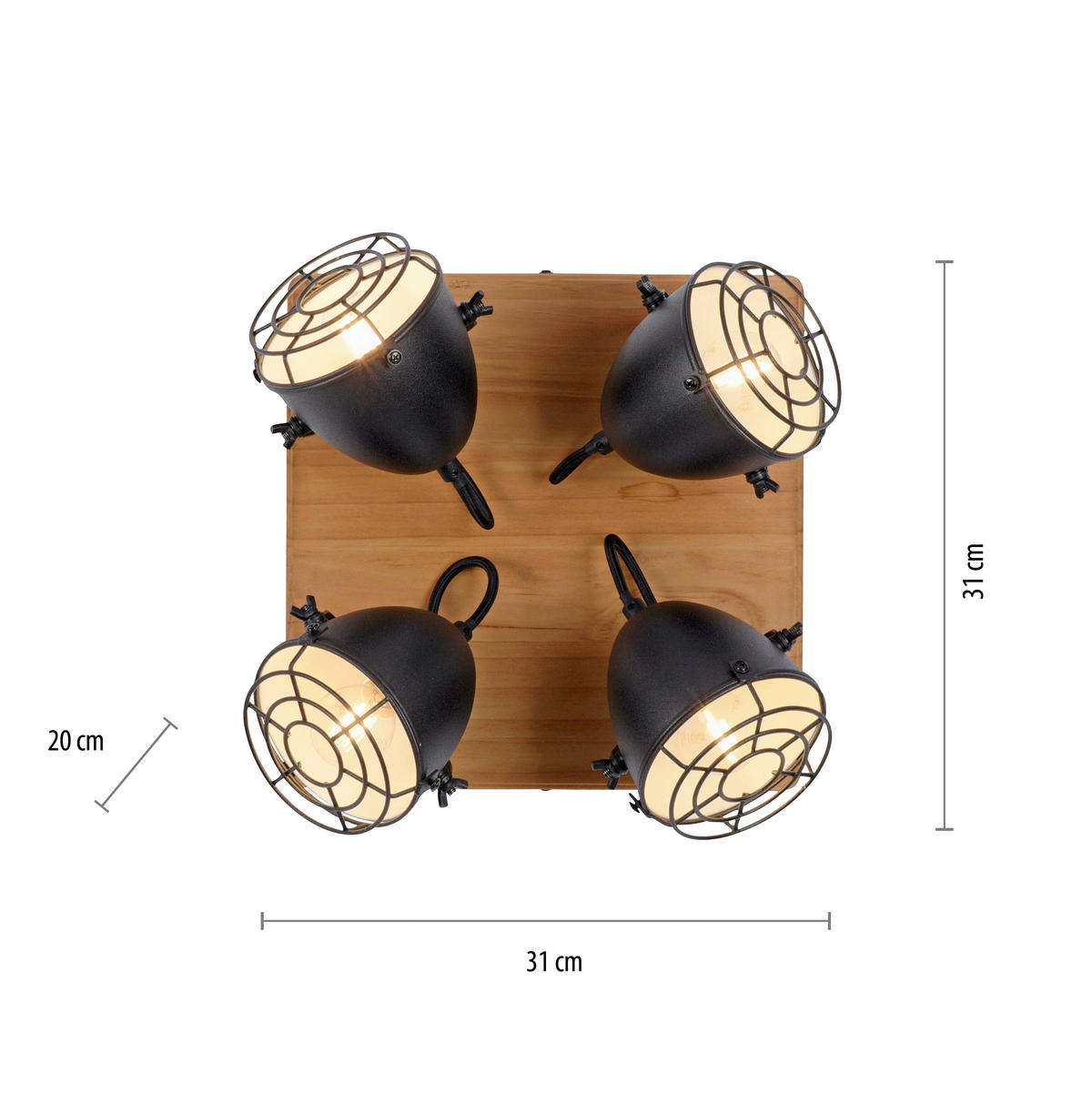 Just Light Deckenleuchte BEETLE 15174-18 natur schwarz Metall Holz B/T: ca. 31x31 cm E14 4 Brennstellen BEETLE - natur/schwarz (31,00/31,00cm) - Just Light