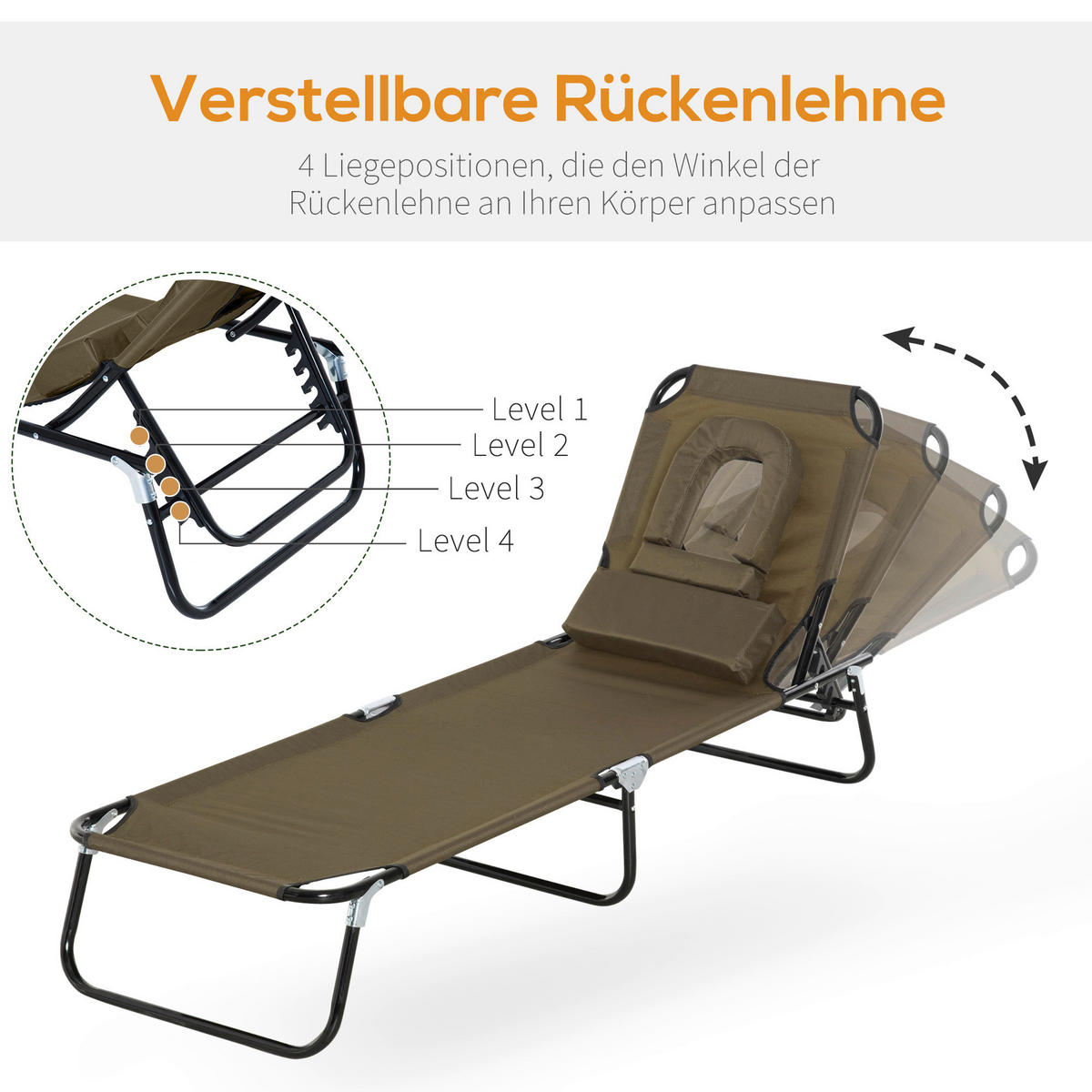 Outsunny Gartenliege mit Gesichtsöffnung braun Metall B/H: ca. 56x28 cm Gartenliege mit Gesichtsöffnung - braun (56,00/28,00cm) - Outsunny
