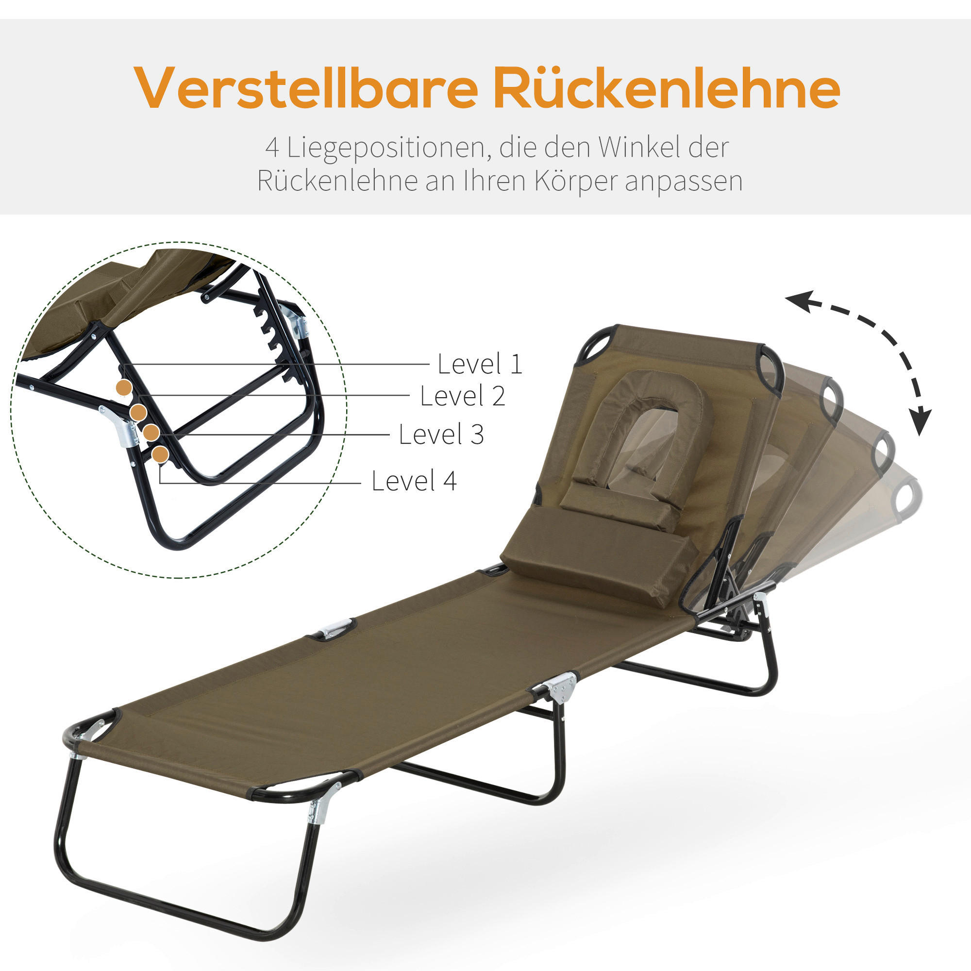 Outsunny Gartenliege mit Gesichtsöffnun...
