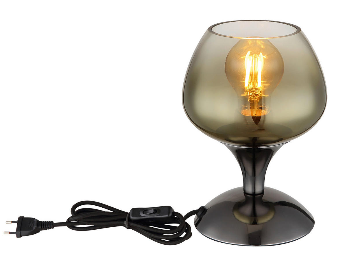 GLOBO Tischleuchte schwarz Chrom gold Glas Textil Metall H/D: ca. 20,5x15 cm E27 1 Brennstellen MAXY - gold/schwarz (15,00/20,50cm) - GLOBO