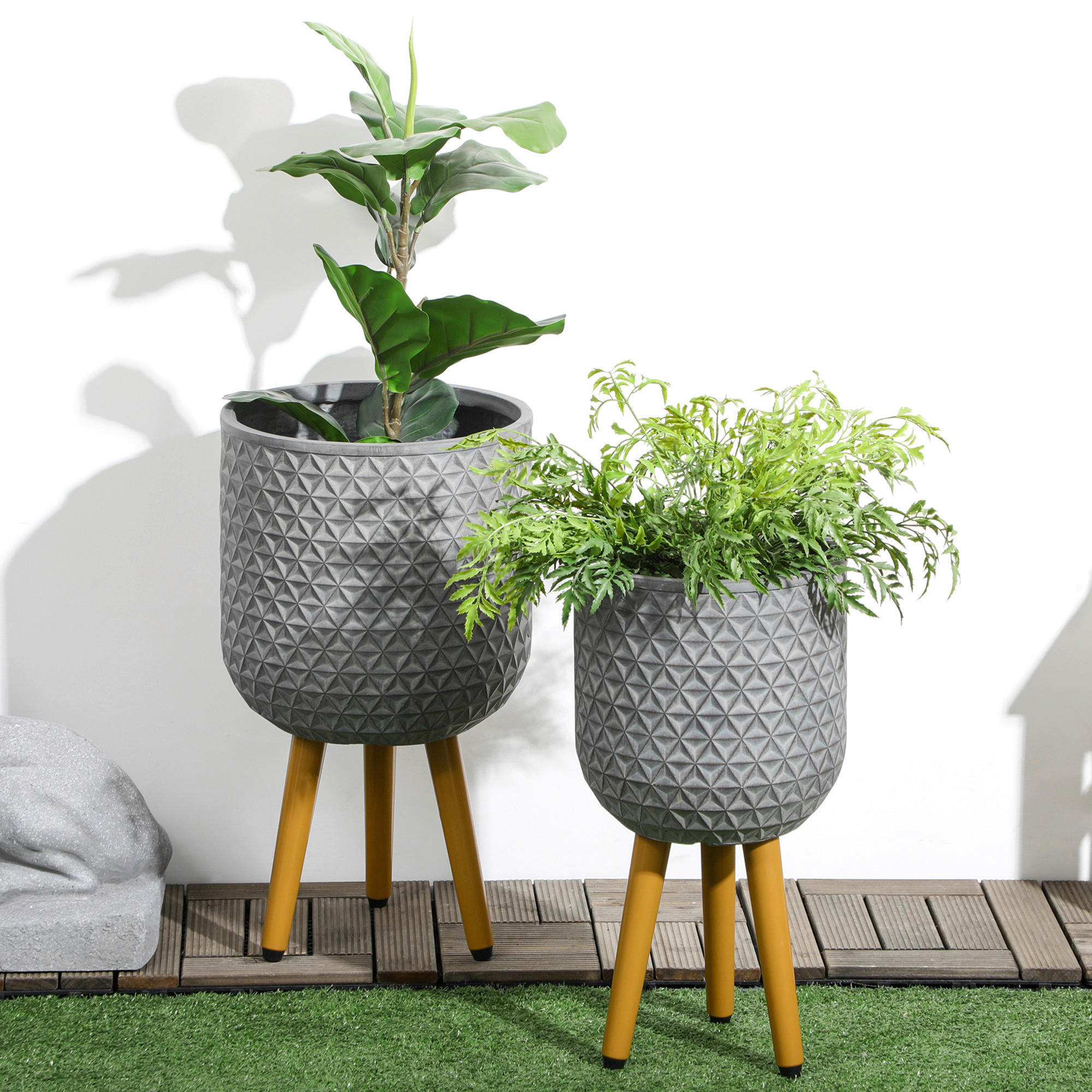 Outsunny Blumentöpfe-Set grau Polypropylen B/H/L: ca. 30x52x30 cm Blumentöpfe-Set - grau (30,00/30,00/52,00cm) - Outsunny