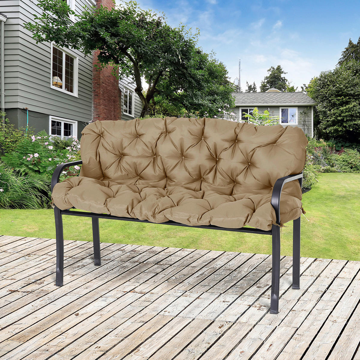 Outsunny Bankauflage khaki Schaumstoff B/H/L: ca. 98x8x150 cm Bankauflage - khaki (150,00/98,00/8,00cm) - Outsunny