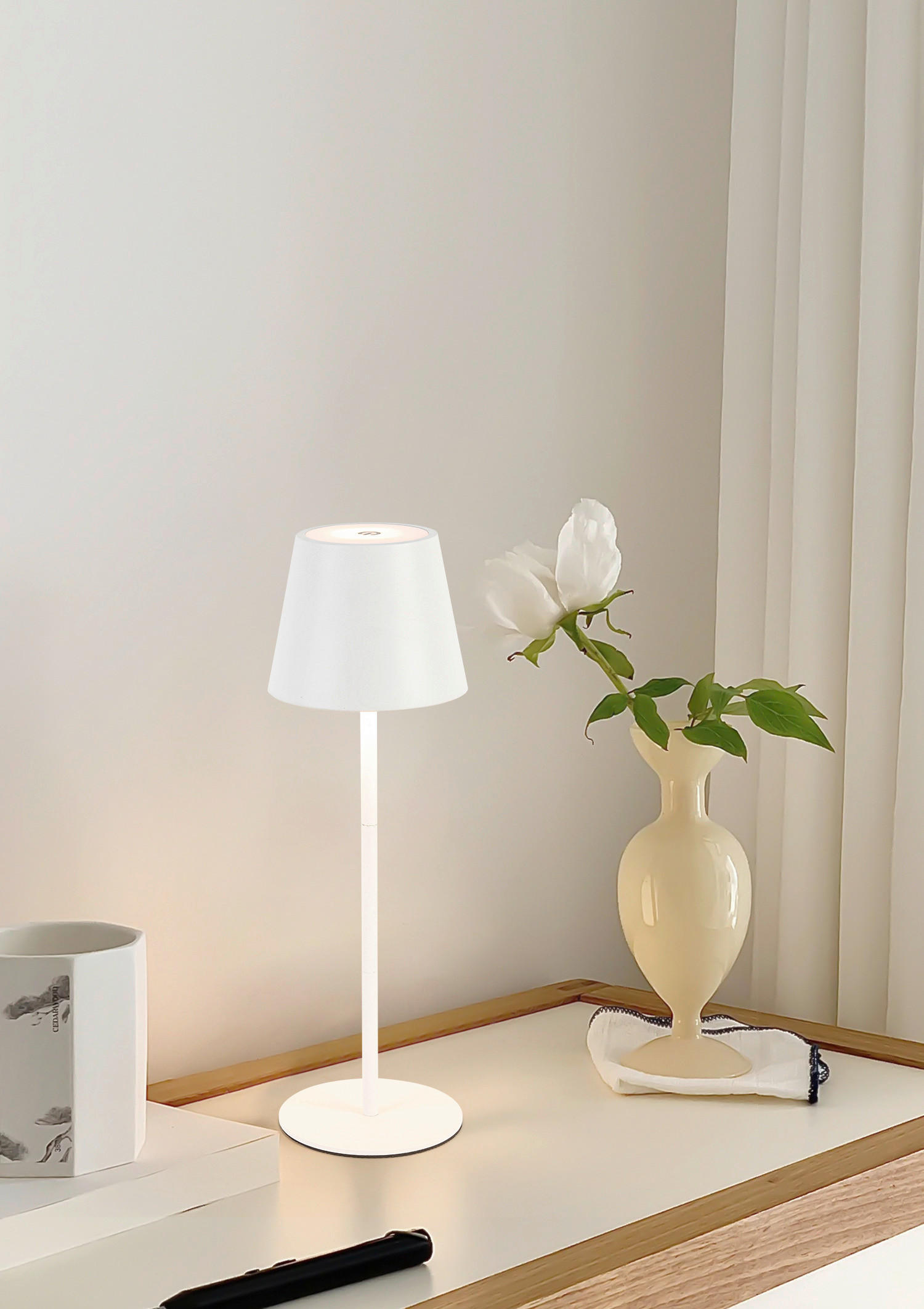Außenleuchte weiß H/D: ca. 36x12 cm Akku-Tischleuchte_Palermo weiß - weiß (12,00/36,00cm) - Nolo Lighting