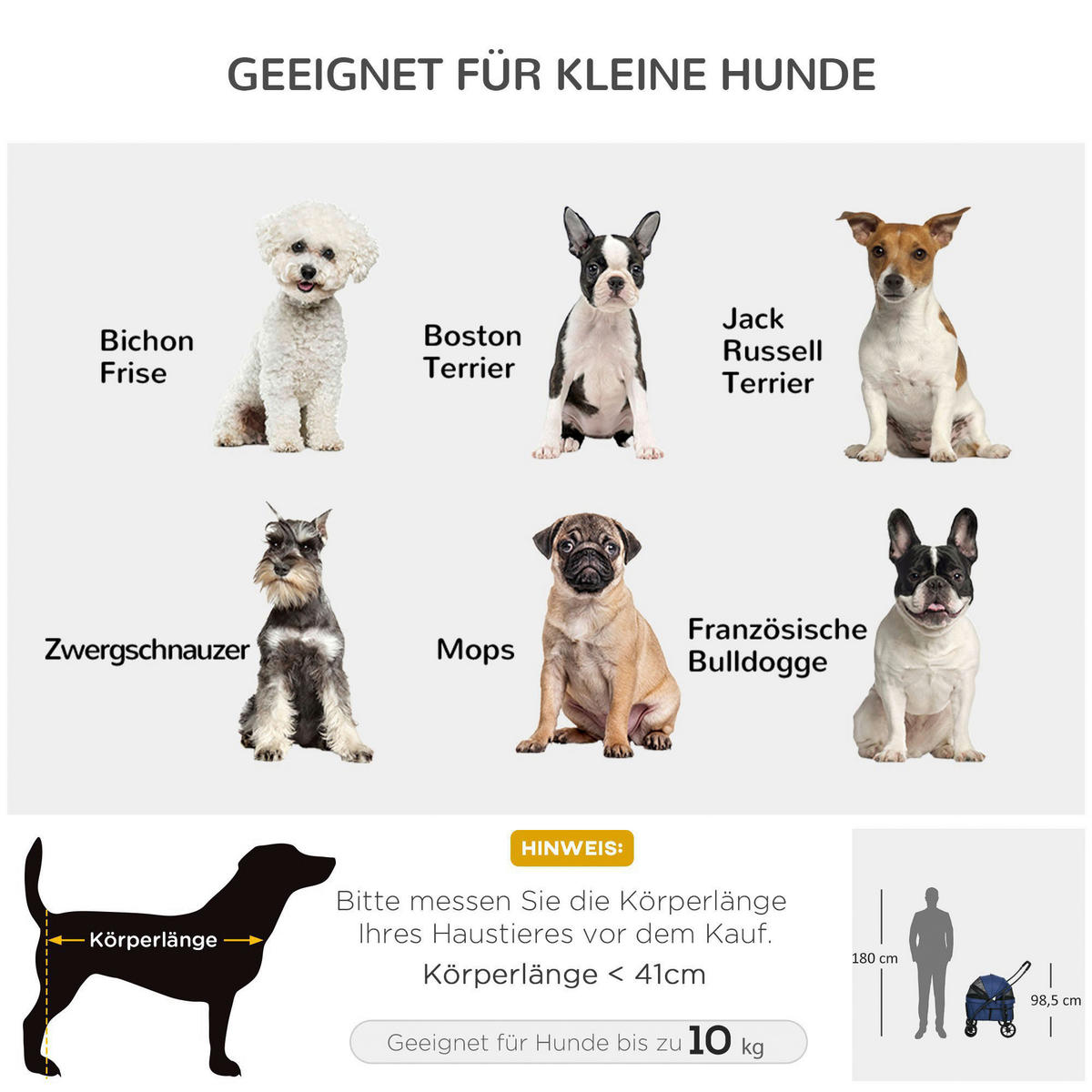 PawHut Hunde-Zubehör blau Edelstahl B/H/L: ca. 68x81x98,5 cm Hundebuggy - blau (98,50/68,00/81,00cm) - PawHut