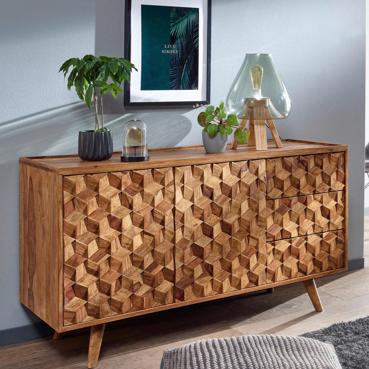 Sideboard rosenholz Nachbildung B/H/T: ca. 138x76x45 cm Sideboard - rosenholz (138,00/76,00/45,00cm) - Wohnling