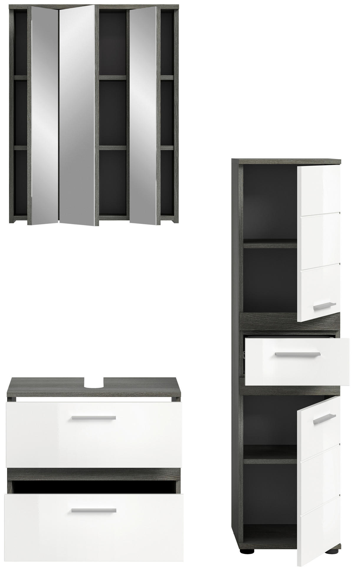 Badezimmer-Set BLAKE Rauchsilber Nachbildung weiß Hochglanz B/H/T: ca. 110x191x34 cm BLAKE - weiß (110,00/191,00/34,00cm) - xonox.home