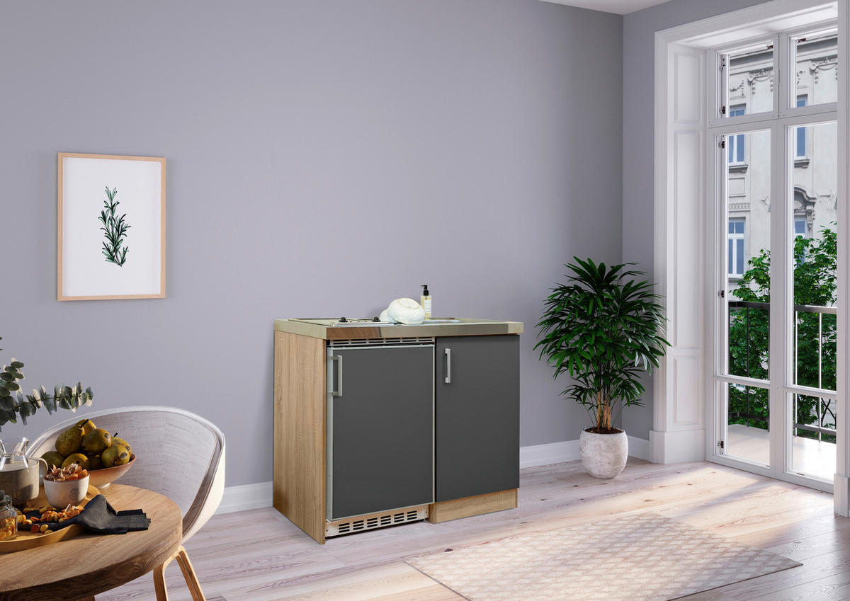 Respekta Miniküche 100 grau matt B/H/T: ca. 100x87x60 cm 100 - Eiche/grau (100,00/87,00/60,00cm) - Respekta