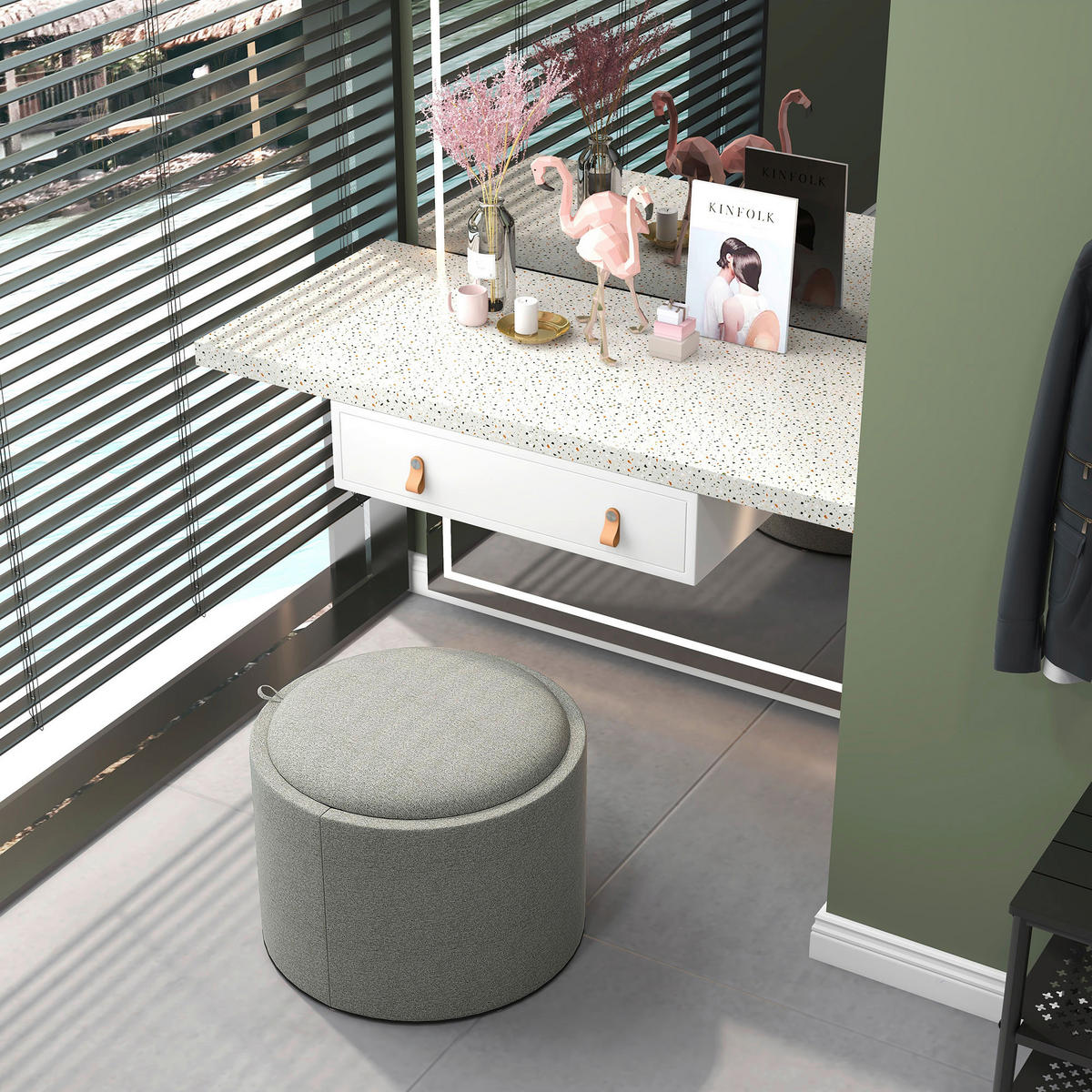 HOMCOM Hocker grau B/H/L: ca. 56x56x42 cm Polsterhocker - grau (42,00/56,00/56,00cm) - HOMCOM