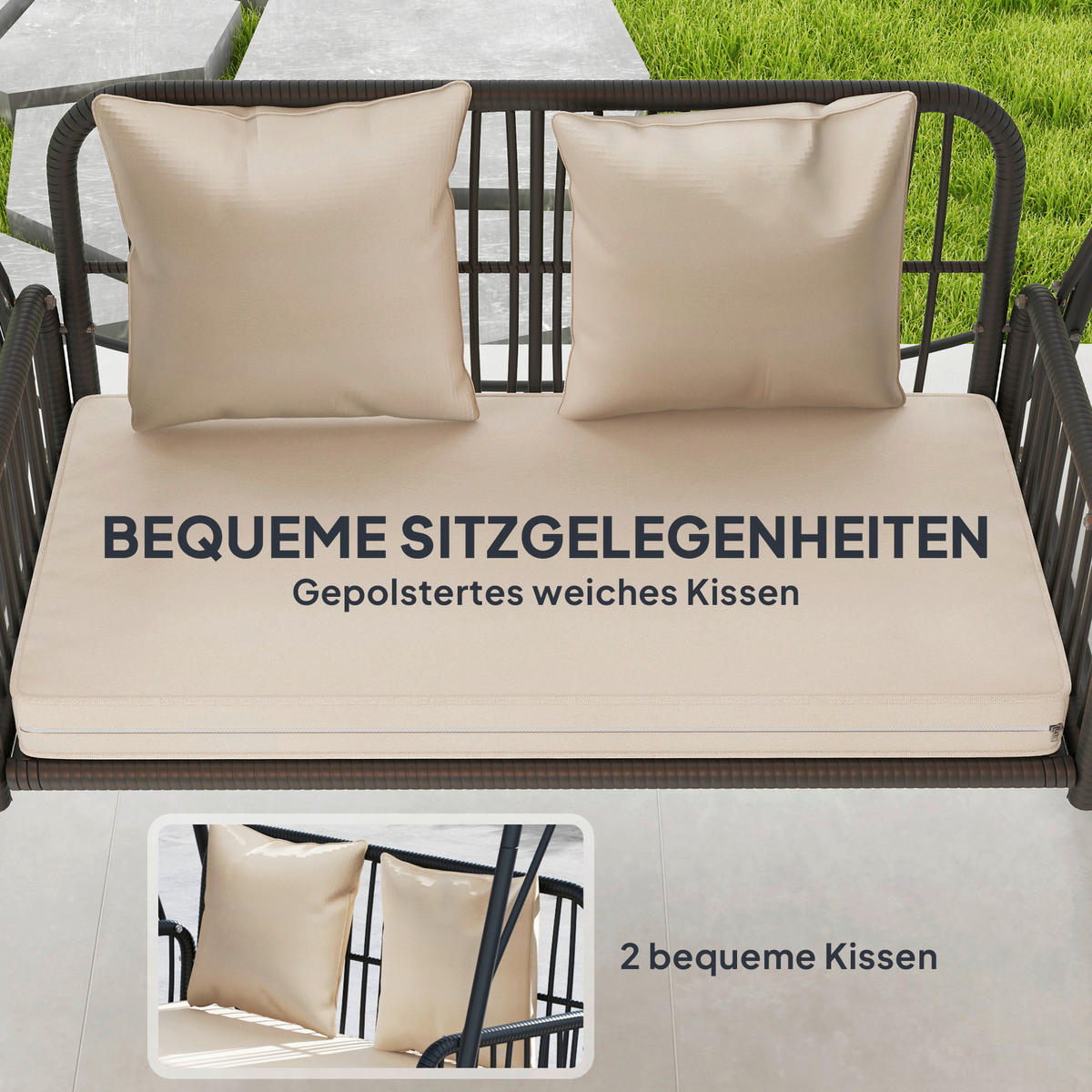 Outsunny Gartenschaukel khaki Polyester B/H/L: ca. 121x180x149 cm Gartenschaukel - khaki (149,00/121,00/180,00cm) - Outsunny