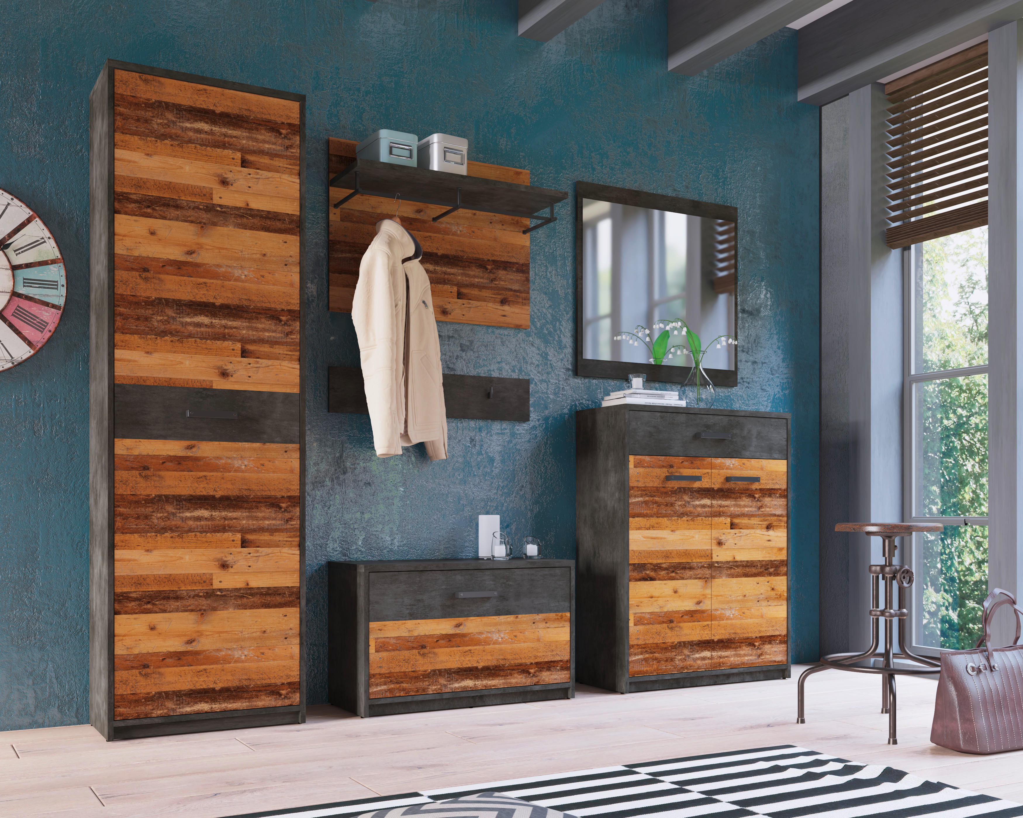 Garderobenschrank Perugia Fresko Nachbildung Old Wood Nachbildung B/H/T: ca. 59x197x34 cm Perugia - (59,00/197,00/34,00cm)