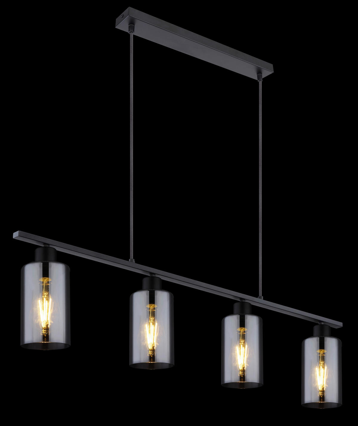 GLOBO Pendelleuchte Hadera 15465-4H schwarz Rauch Metall Glas B/H/L: ca. 10x120x98 cm E27 4 Brennstellen Pendelleuchte_Hadera 4flg. - schwarz/Rauch (98,00/10,00/120,00cm) - GLOBO