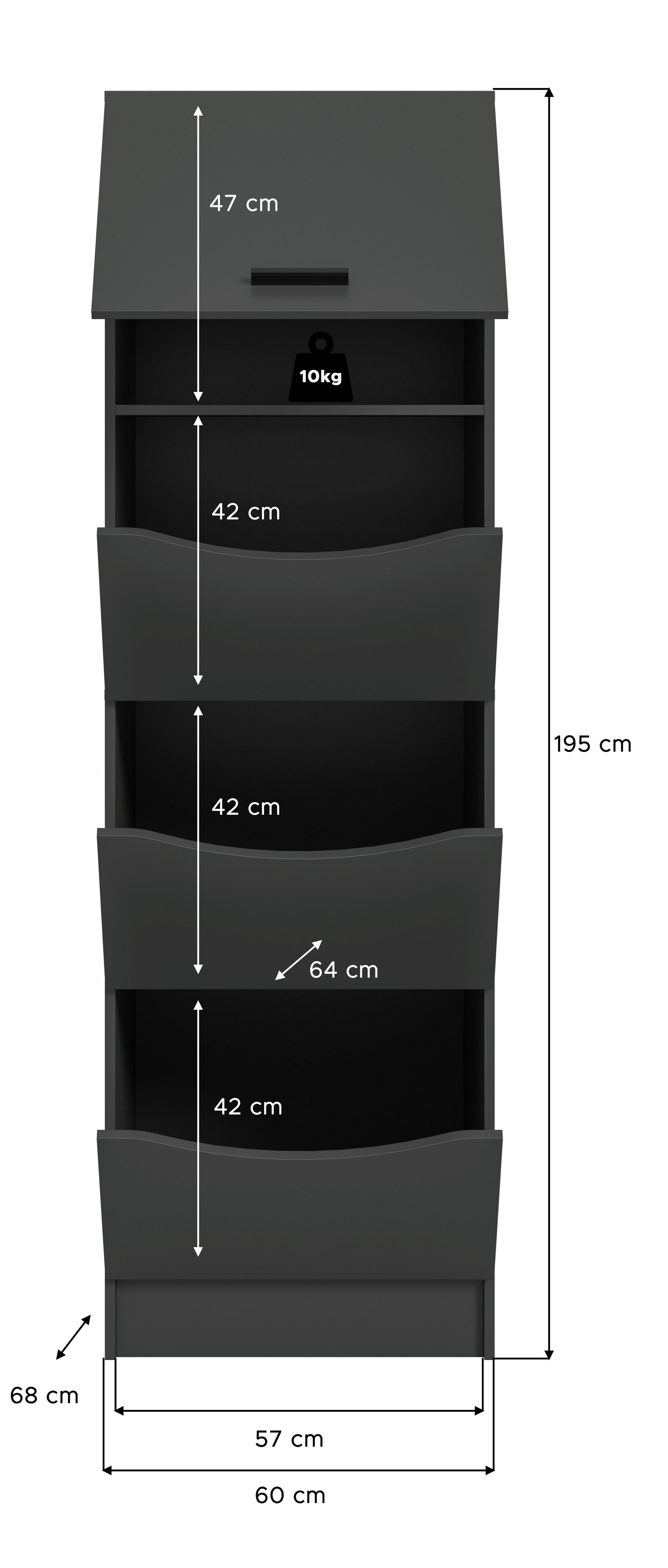 Wäscheschrank Free anthrazit B/H/T: ca. 60x196x68 cm Free - anthrazit (60,00/196,00/68,00cm) - xonox.home