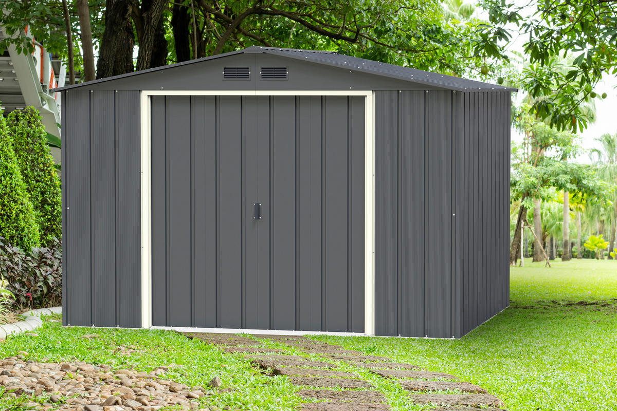 VCM Gerätehaus anthrazit B/H/L: ca. 322x196x234 cm Gerätehaus mit Schiebetür - anthrazit (234,00/322,00/196,00cm) - VCM