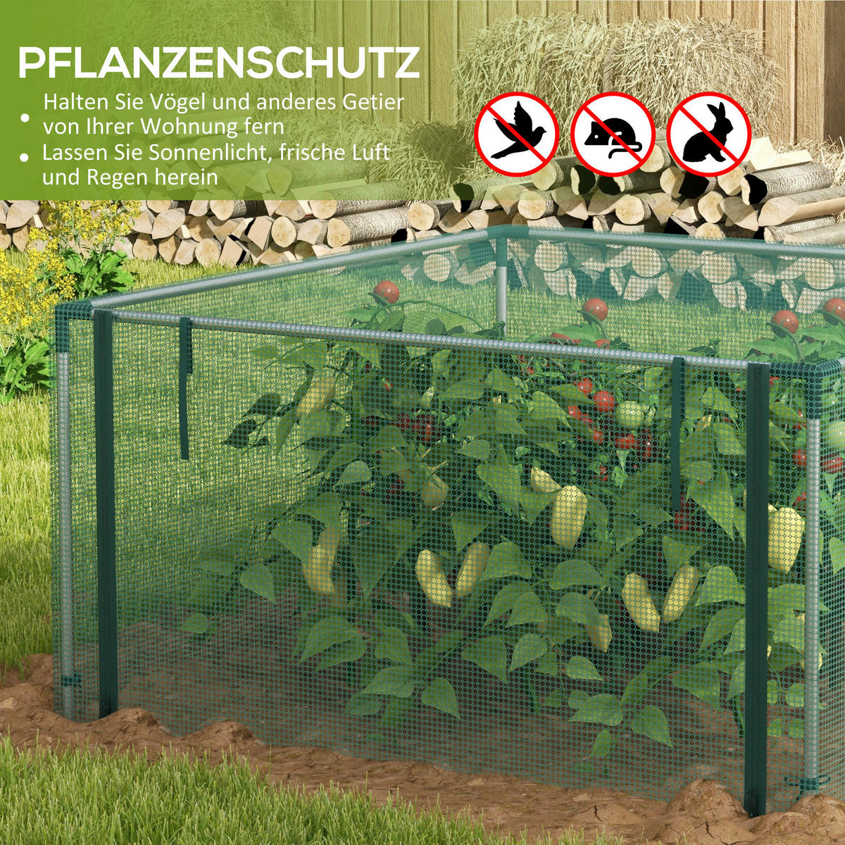 Outsunny Tier-Zubehör grün Polypropylen B/H/L: ca. 125x125x62,5 cm Vogelschutznetz - grün (62,50/125,00/125,00cm) - Outsunny