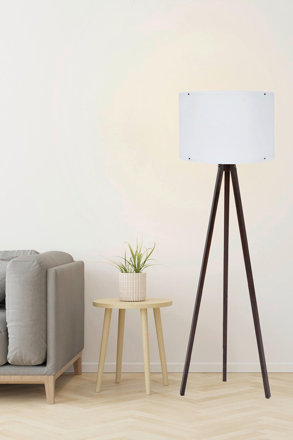Opviq Stehleuchte weiß nussbaum MDF Polypropylen B/H/L: ca. 38x145x38 cm E27 1 Brennstellen Stehleuchte_128 - weiß/nussbaum (38,00/38,00/145,00cm) - Opviq