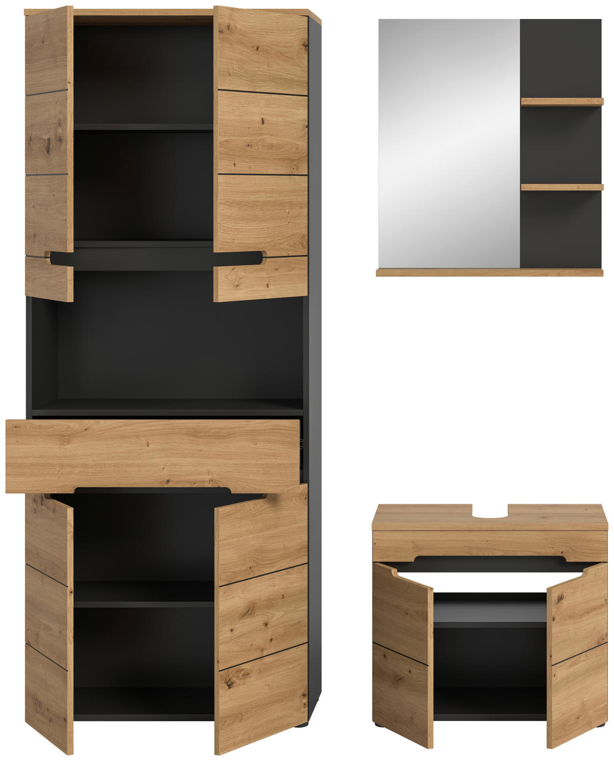 Badezimmer-Set Canu Basalt Eiche Artisan Nachbildung B/H/T: ca. 154x193x34 cm Canu - Eiche/Basalt (154,00/193,00/34,00cm) - xonox.home