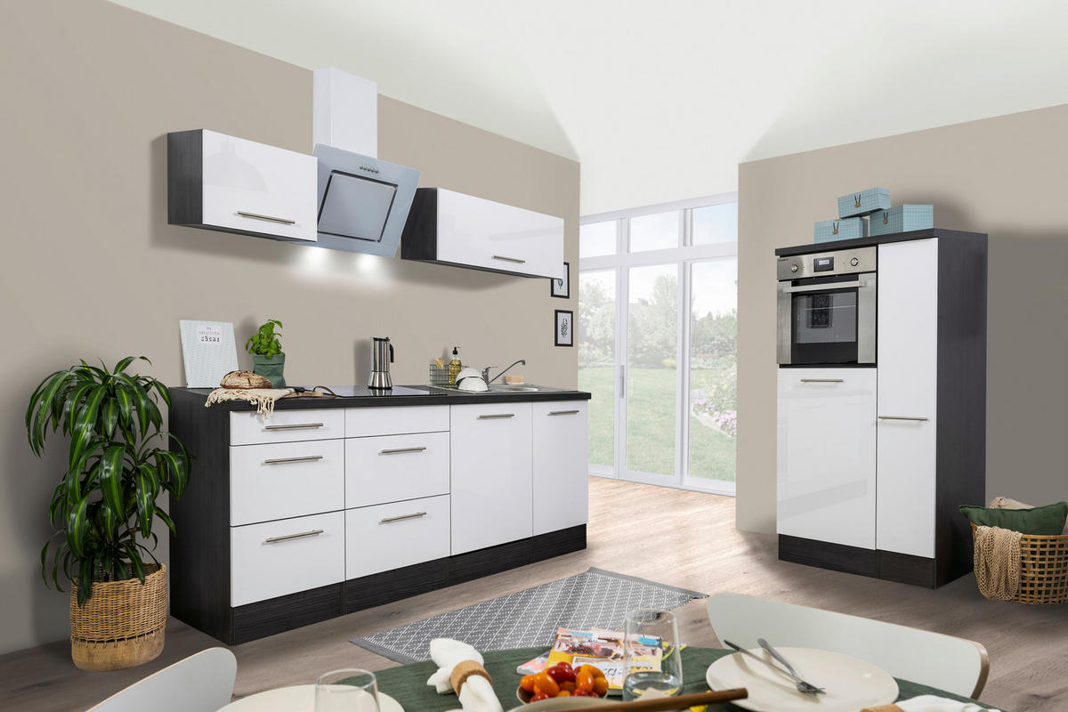 Respekta Küchenblock Amanda weiß Hochglanz B/H/T: ca. 310x200x60 cm Amanda - weiß/Edelstahloptik (310,00/200,00/60,00cm) - Respekta