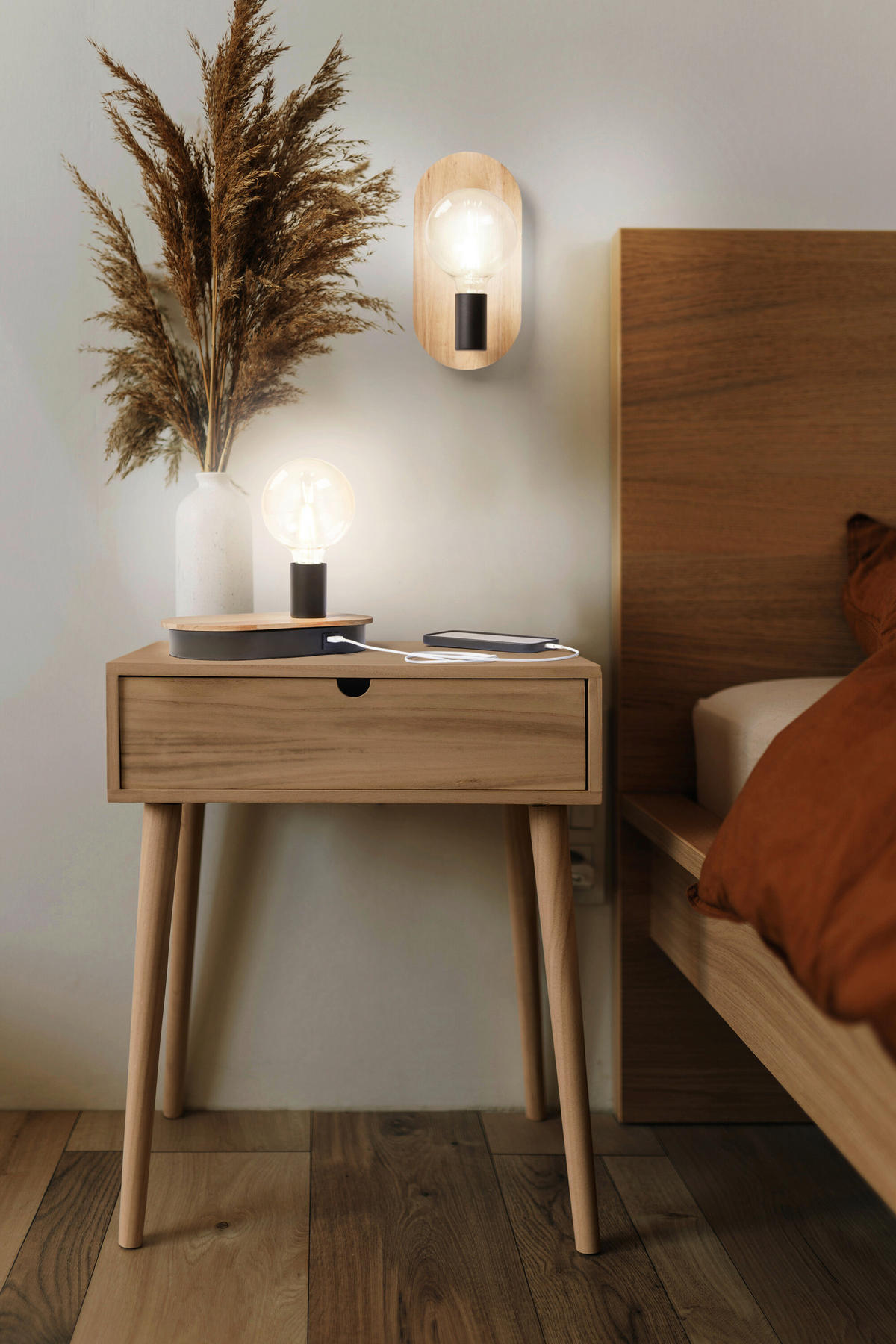 LEDVANCE Wandleuchte Wood 757080 natur schwarz Holz Metall B/H/L: ca. 11x30x15 cm E27 Decor Wood - natur/schwarz (15,00/11,00/30,00cm) - LEDVANCE