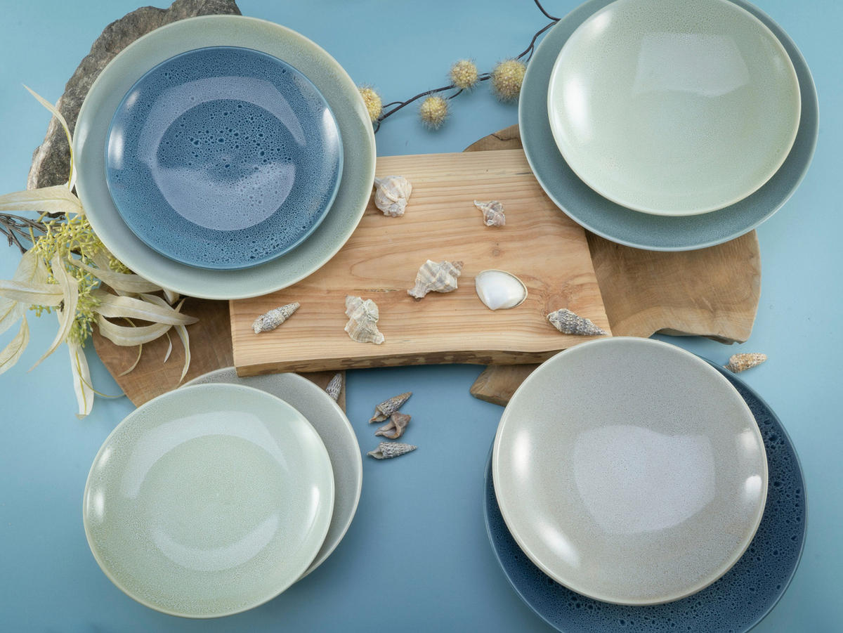 CreaTable Tafelservice Reactive AQUA blau Keramik 12 tlg. Reactive AQUA - blau - CreaTable