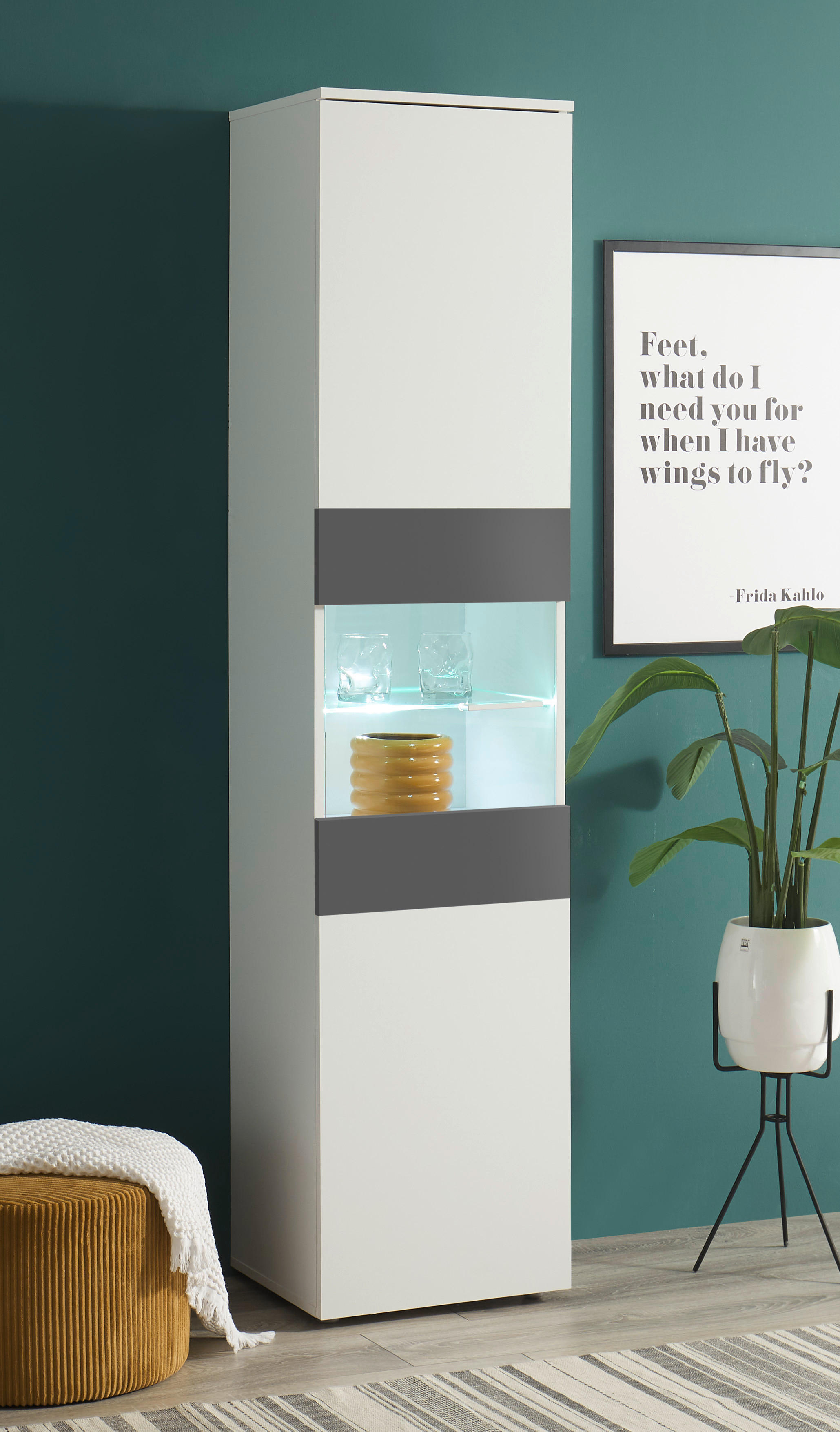 Vitrine Alex weiß Graphit B/H/T: ca. 45x195x37 cm Alex - weiß/Graphit (45,00/195,00/37,00cm)