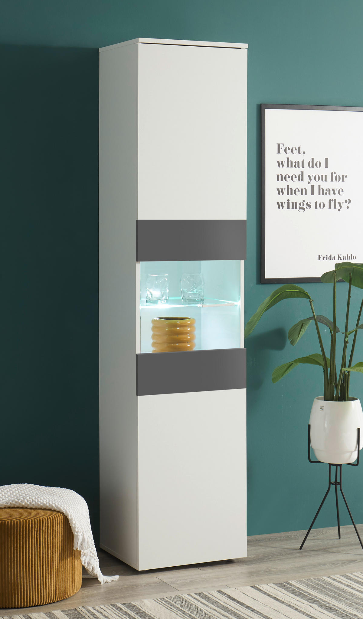 Vitrine Alex weiß Graphit B/H/T: ca. 45x195x37 cm Alex - weiß/Graphit (45,00/195,00/37,00cm)