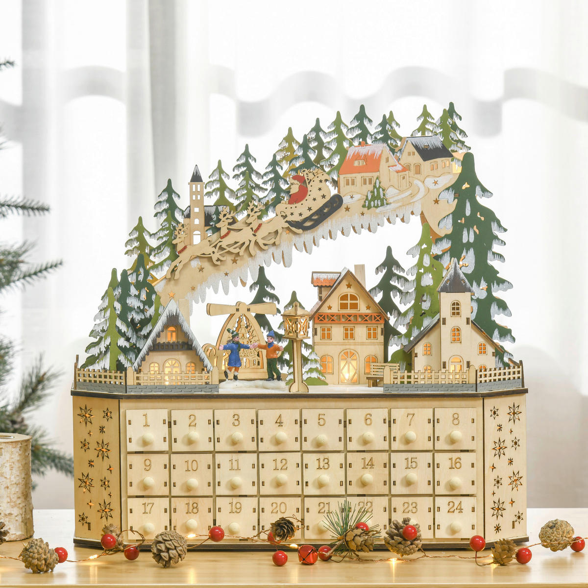 HOMCOM Adventskalender Weihnachts-Adventskalender - natur (43,00/13,00/45,00cm) - HOMCOM