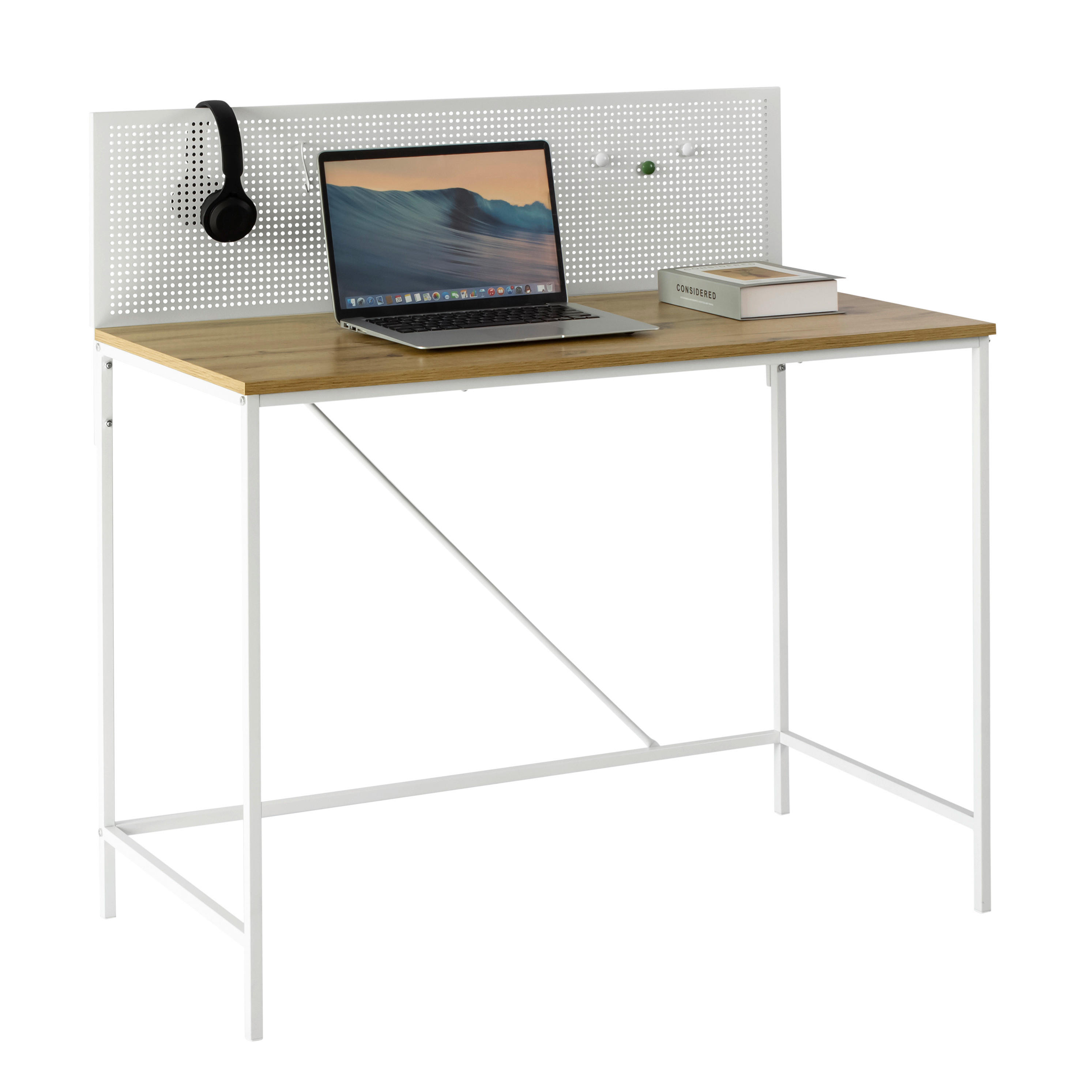 Schreibtisch Rene Eiche Nachbildung weiß B/H/T: ca. 100x104x52 cm Rene - Eiche/weiß (100,00/104,00/52,00cm)