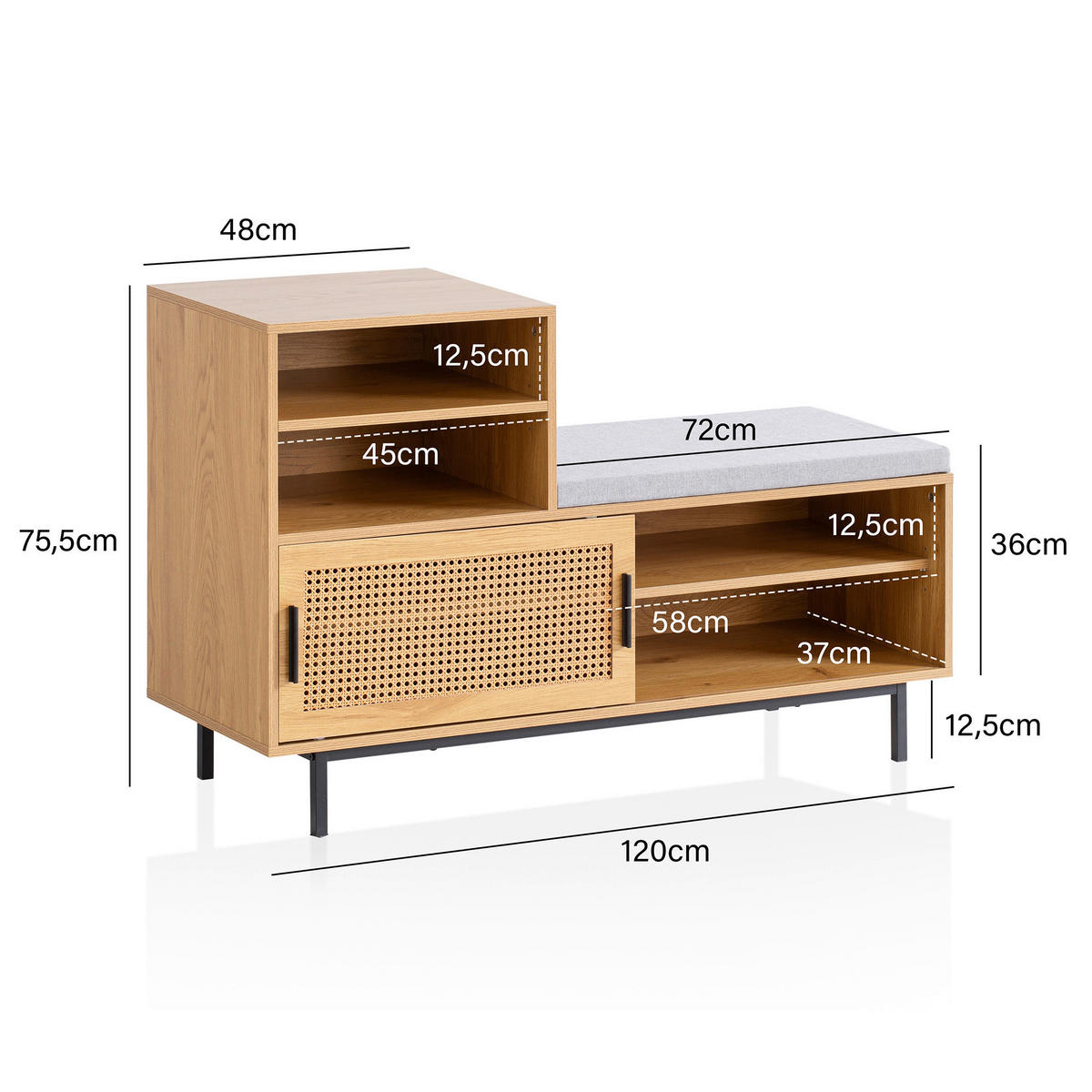 Schuhbank natur Eiche Optik B/H/T: ca. 120x75,5x40 cm Schuhbank - natur (120,00/75,50/40,00cm) - Wohnling