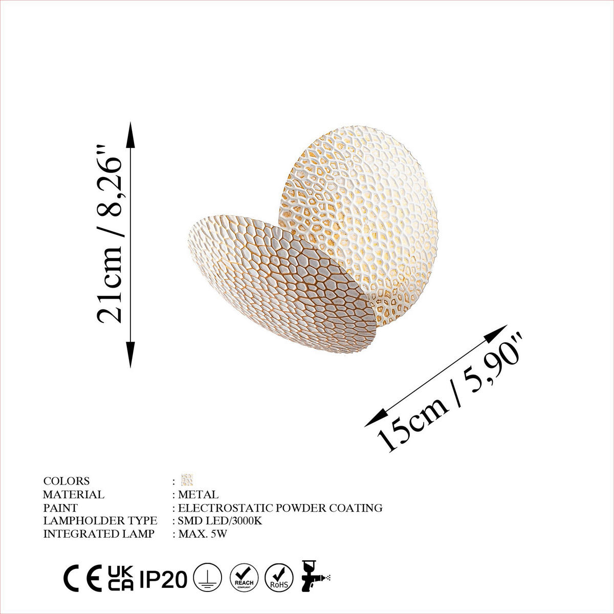 Opviq Wandleuchte 119FRS1552 gold weiß Metall B/H/L: ca. 15x21x21 cm 1 Brennstellen Yosma - gold/weiß (21,00/15,00/21,00cm) - Opviq