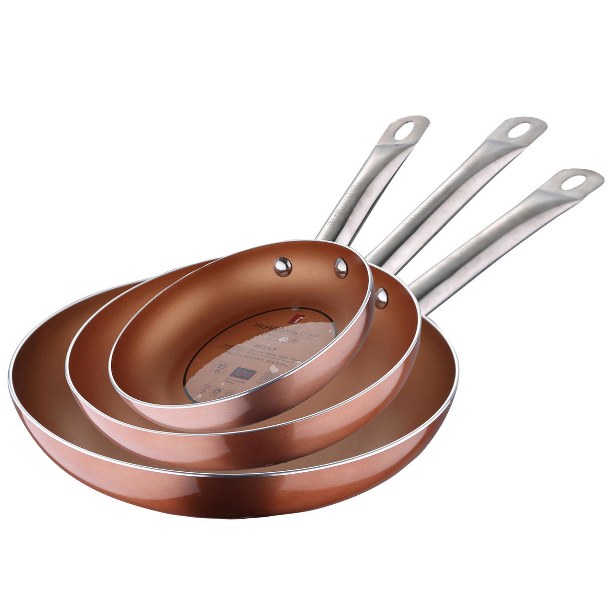 Bratpfanne PROFESSIONAL CHEF COPPER PLUS Kupfer Aluminium 3 tlg. PROFESSIONAL CHEF COPPER PLUS - Kupfer