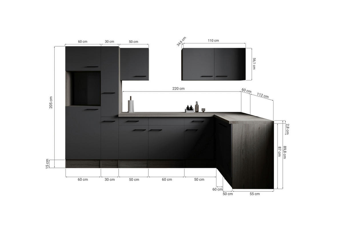 Winkelküche Oliver B/H/T: ca. 310x205x172 cm Oliver - Eiche/grau (310,00/205,00/172,00cm) - Respekta
