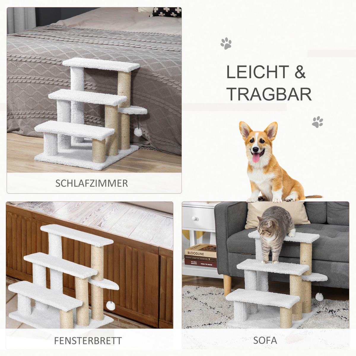PawHut Haustiertreppe weiß Spanplatte B/H/L: ca. 40x48x45 cm Haustiertreppe - weiß (45,00/40,00/48,00cm) - PawHut