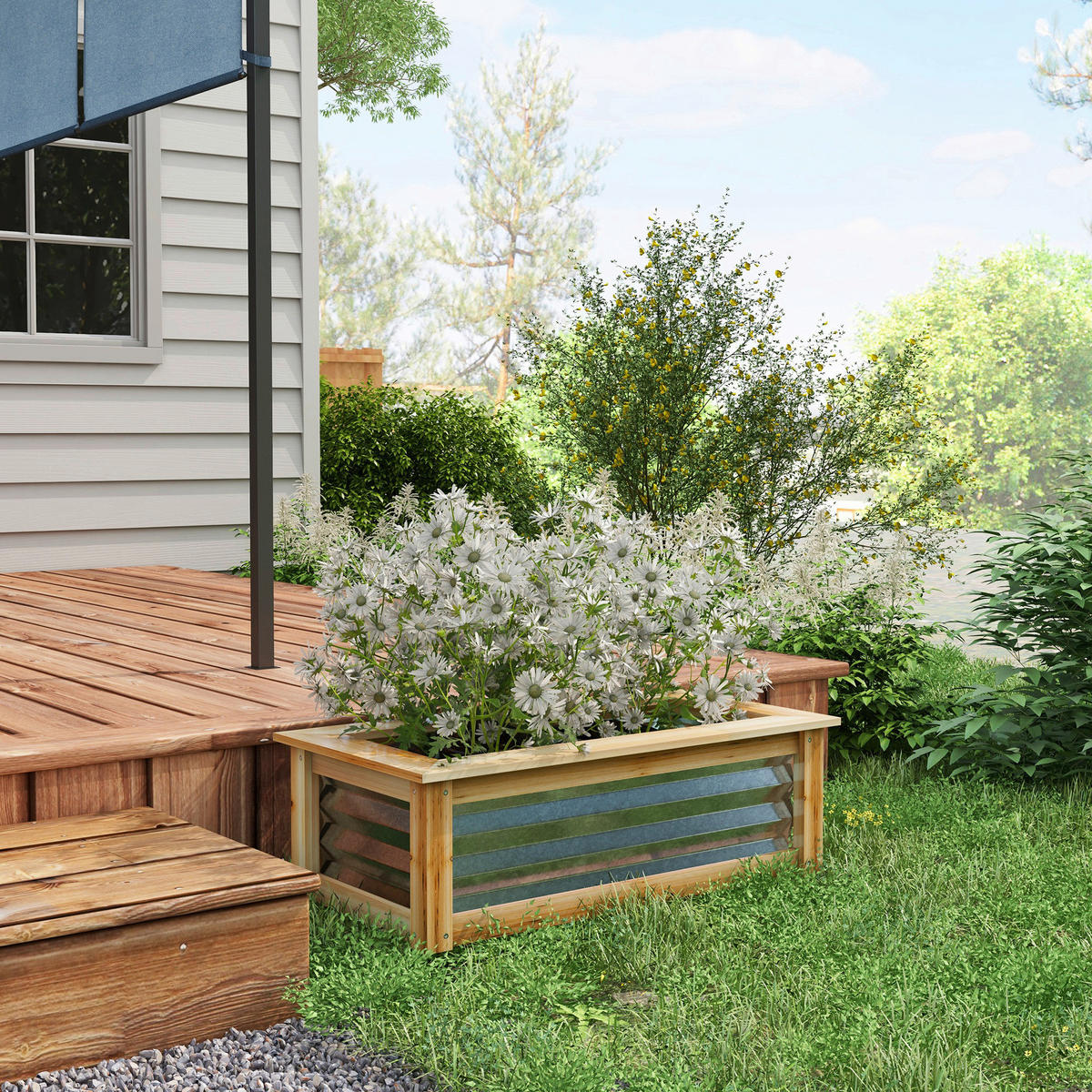 Outsunny Hochbeet silber Metall B/H/L: ca. 45x30x90 cm Hochbeet - natur/silber (90,00/45,00/30,00cm) - Outsunny