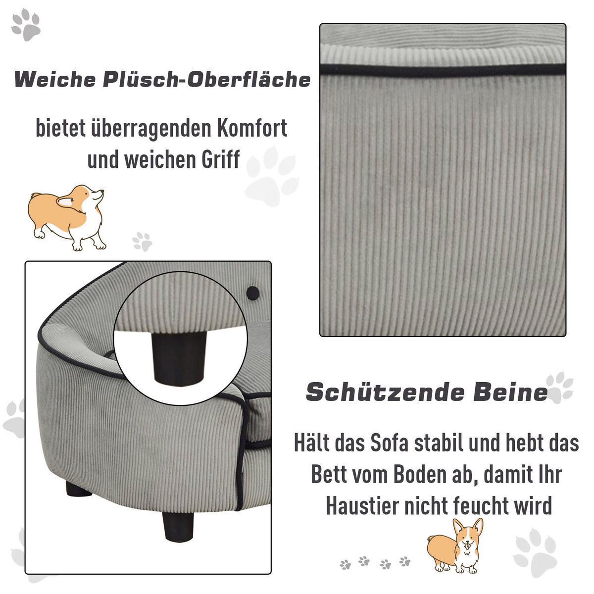 PawHut Hundesofa grau Holz B/H/T: ca. 67x36x45 cm Hundesofa - grau (67,00/36,00/45,00cm) - PawHut