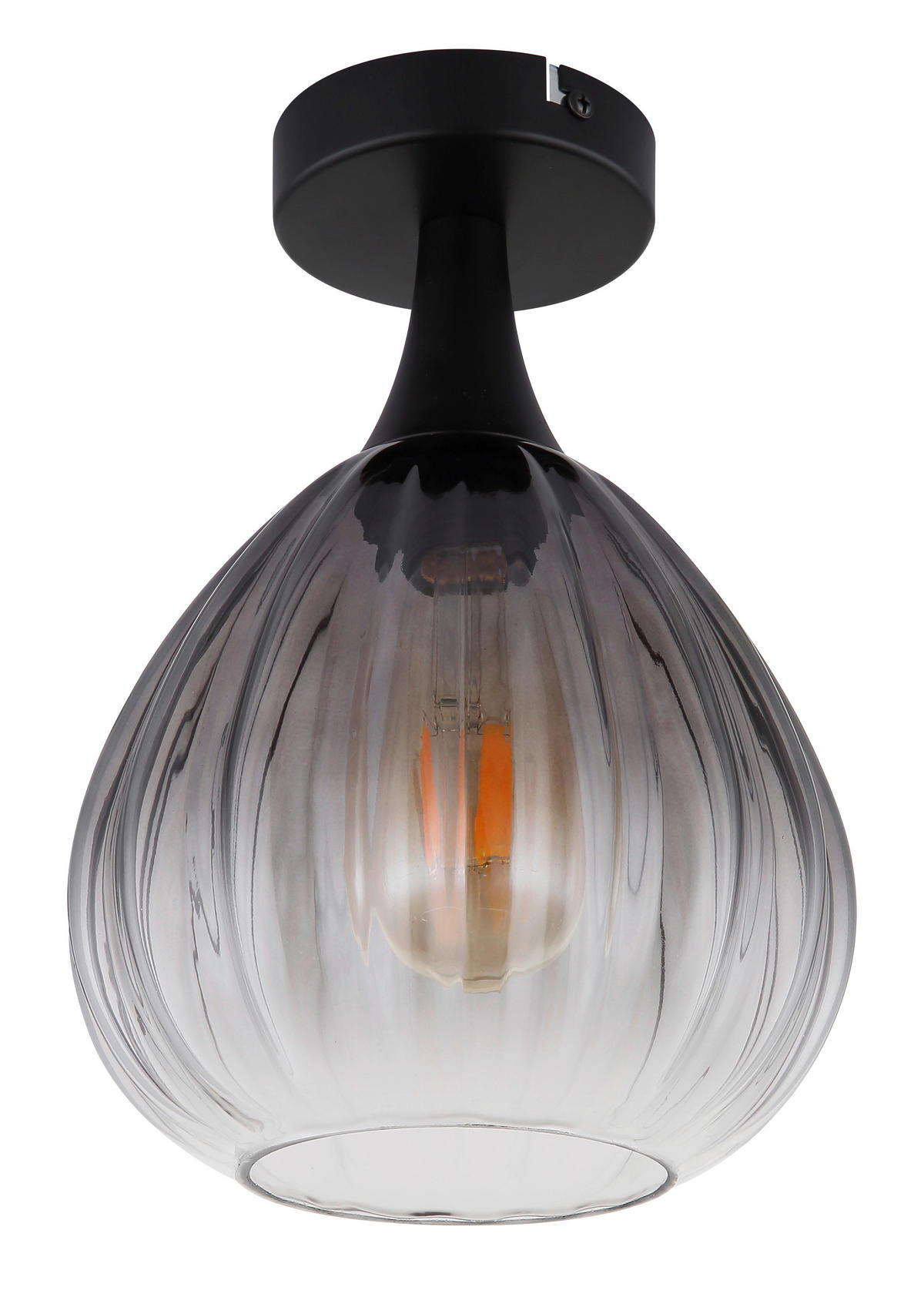 GLOBO Deckenleuchte OLSEN 15887D mattschwarz Rauch klar Metall Glas H/D: ca. 27,5x20 cm E27 1 Brennstellen OLSEN - klar/mattschwarz (20,00/27,50cm) - GLOBO