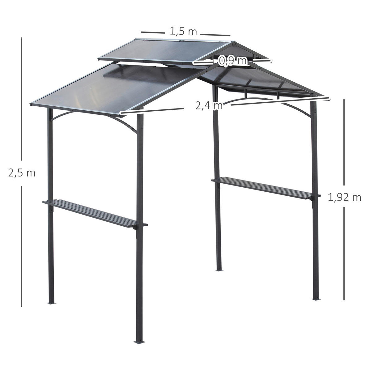 Outsunny Grillpavillon mit Flammschutzdach braun Stahl B/H/L: ca. 150x250x240 cm Grillpavillon_mit_Flammschutzdach - braun/schwarz (240,00/150,00/250,00cm) - Outsunny