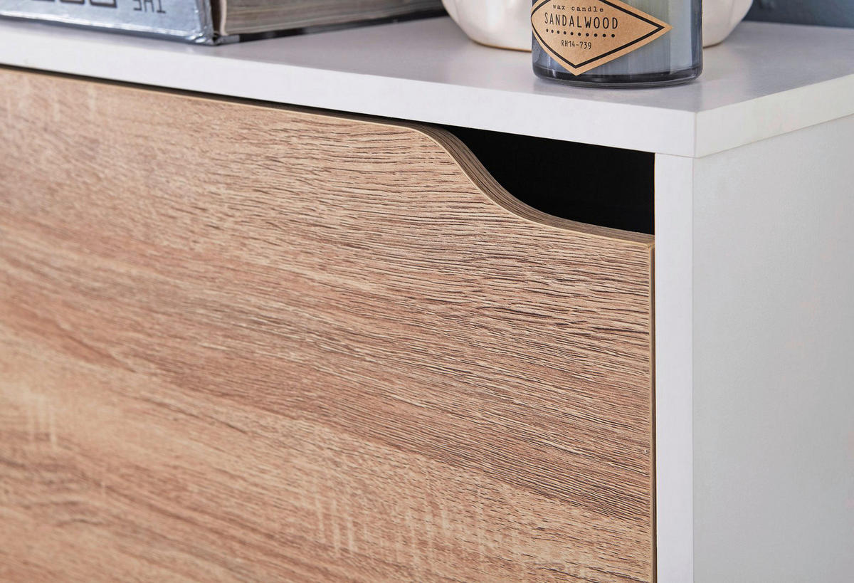 Schuhschrank Eiche Sonoma Nachbildung weiß B/H/T: ca. 60x150x24 cm Schuhschrank - Eiche/weiß (60,00/150,00/24,00cm) - Wohnling