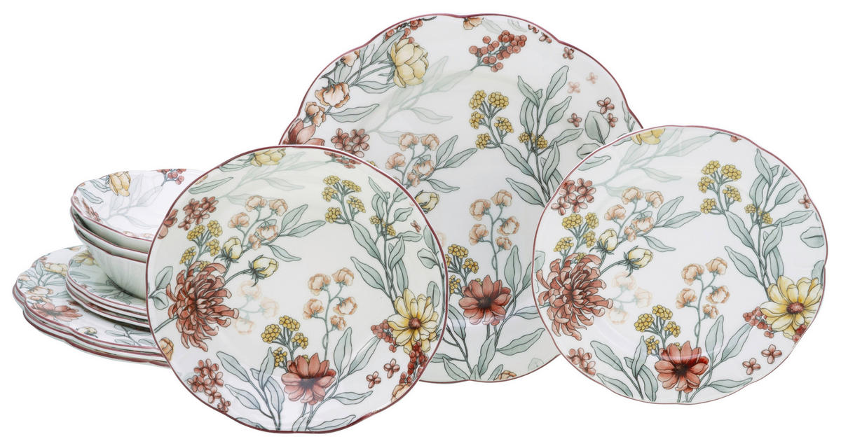 CreaTable Tafelservice Fiore bunt Steingut 12 tlg. Fiore - bunt - CreaTable