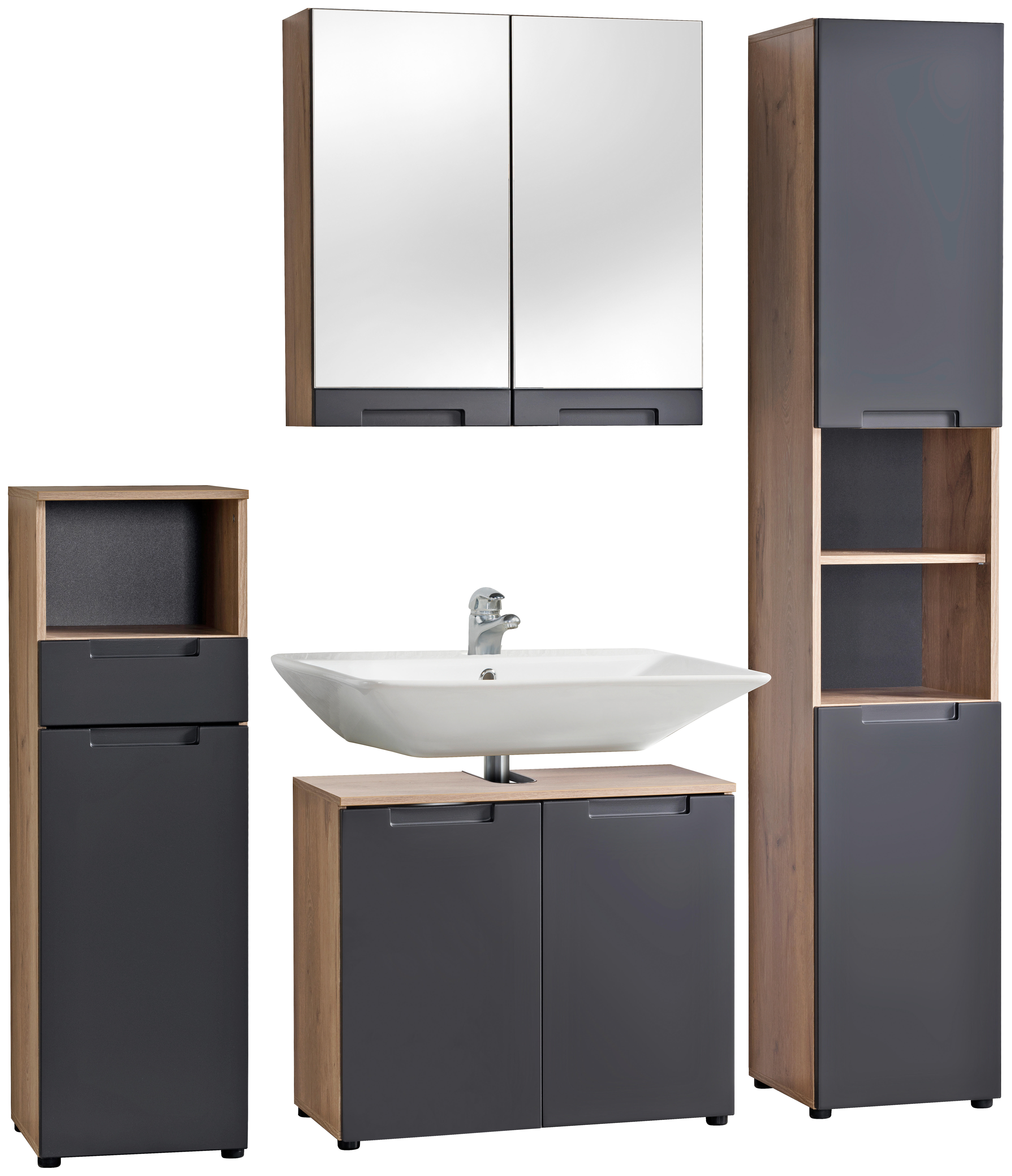 Hochschrank Mailand Eiche Viking Nachbildung anthrazit B/H/T: ca. 35x190x35 cm Mailand - anthrazit (35,00/190,00/35,00cm)