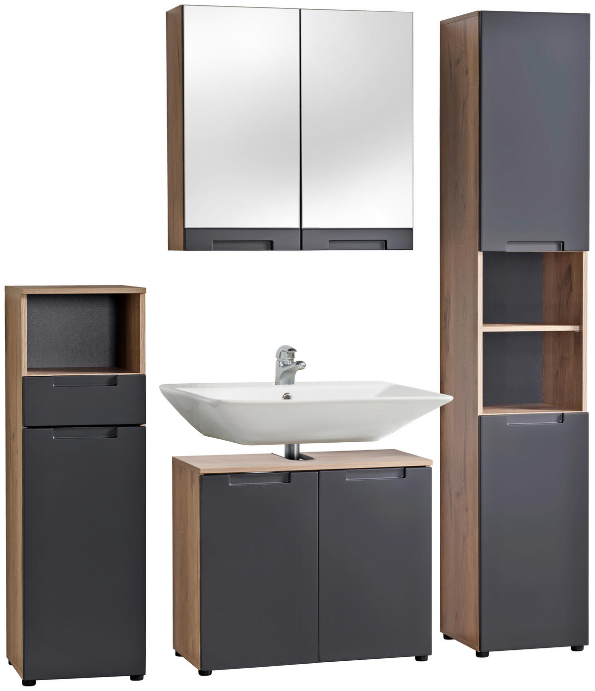 Hochschrank Mailand Eiche Viking Nachbildung anthrazit B/H/T: ca. 35x190x35 cm Mailand - anthrazit (35,00/190,00/35,00cm)